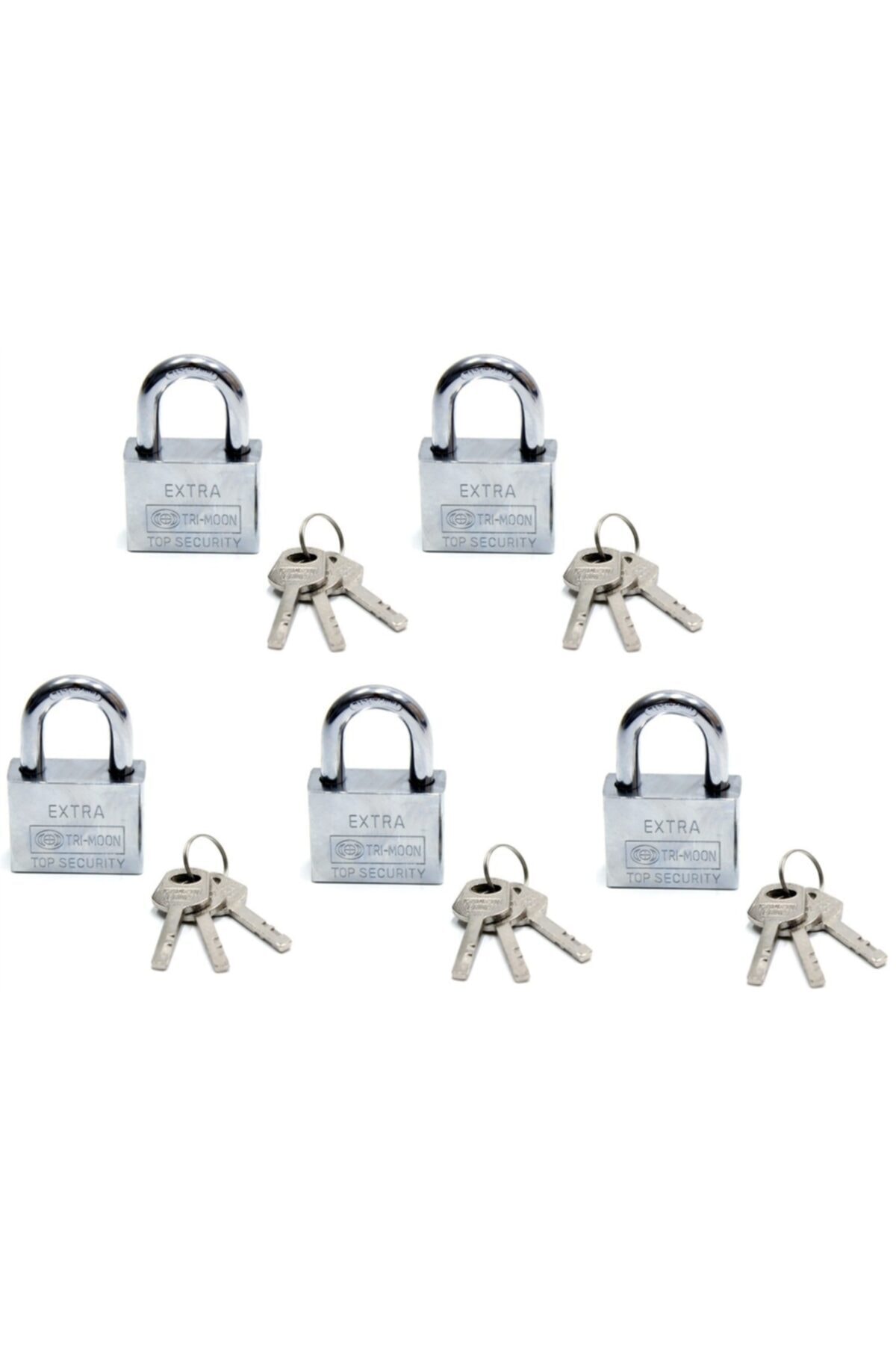 AKHAN TİCARET Akıllı Anahtarlı Asma Kilit 5li Set - Mastercare Tri-moon Master Anahtarlı 5 Li Çelik Asma Kilit