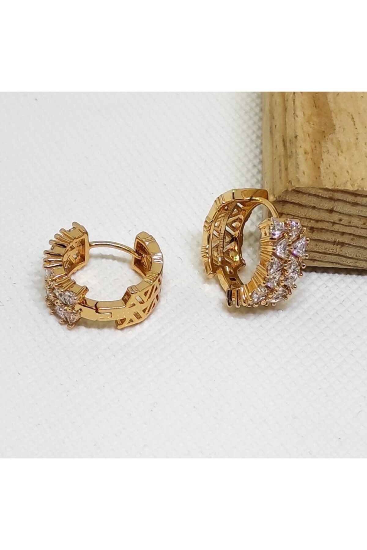KÜPPELİ ACCESSORİES Çelik Küpe Zirkon Taşlı Halka, Rose Gold, 1,5 Cm