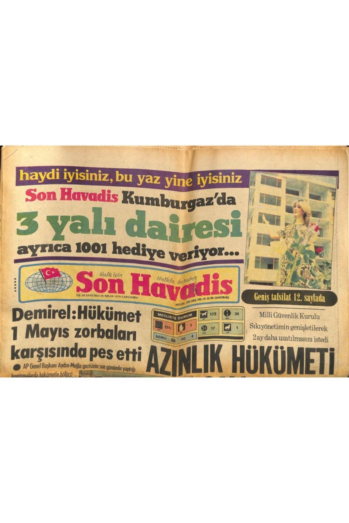 Gökçe Koleksiyon Son Havadis Gazetesi 25 Nisan 1979 Sevda Ferdağ Sahne Kıyafetlerinde İranlı Dini Lideri Örnek Aldı