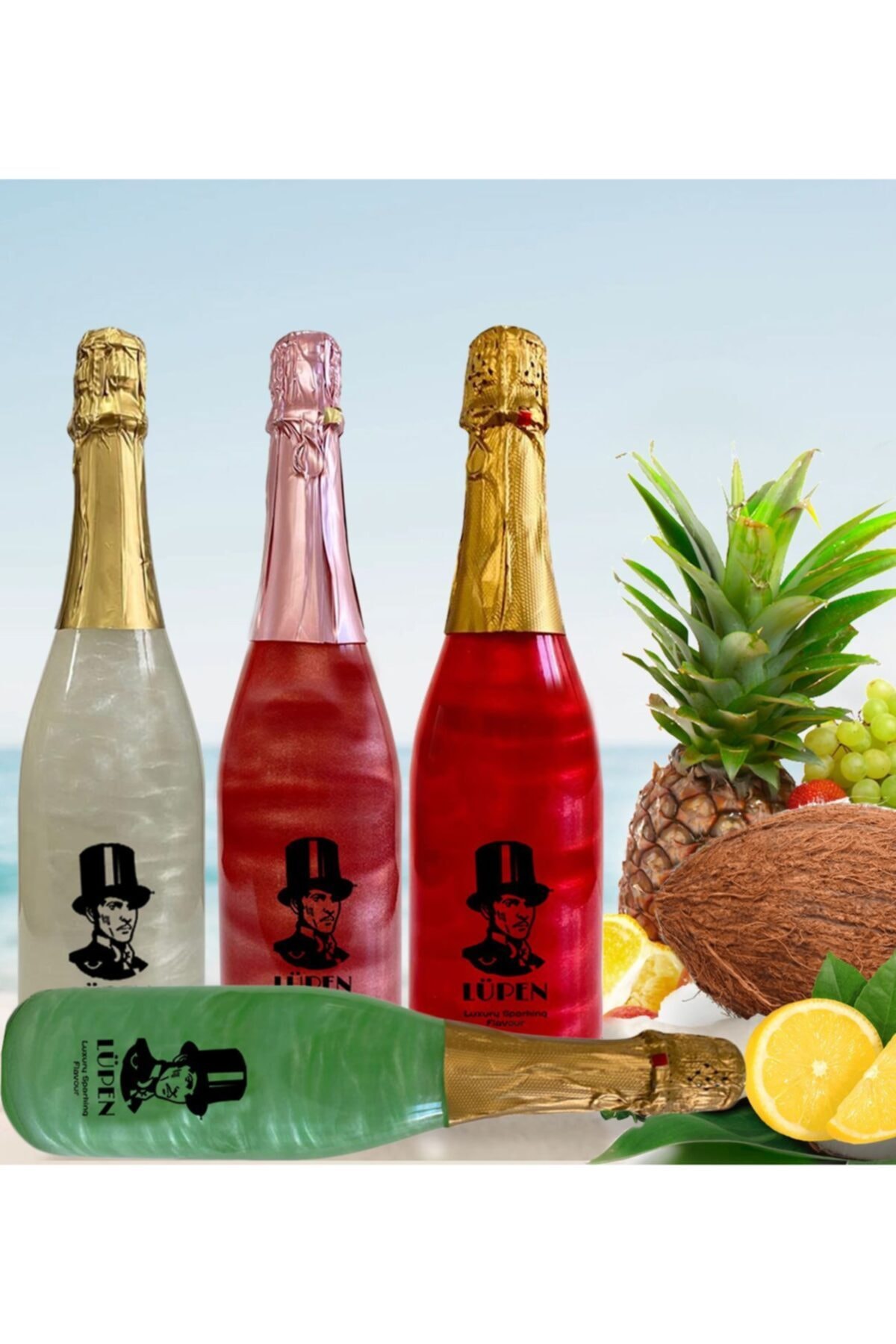 Lüpen Alkolsüz Simli Lux Meşrubat Nar Nane Limon Frenk Üzümü Coconat 750 ml 4 Adet
