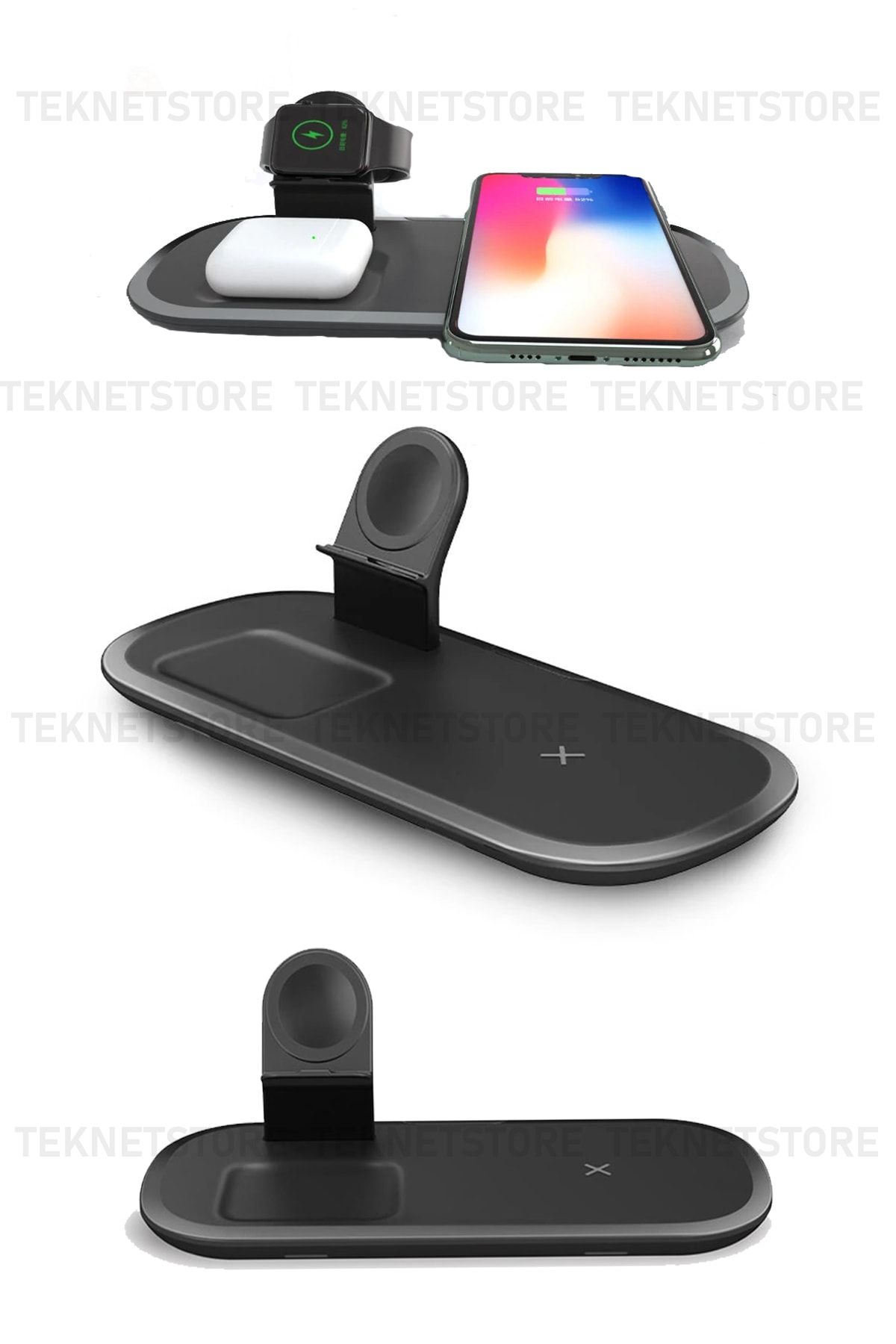 TEKNETSTORE 3 In 1 Qi Wireless Kablosuz Şarj Istasyonu 15 W Iphone Apple Watch Airpods Uyumlu Hızlı Şarj Cihazı