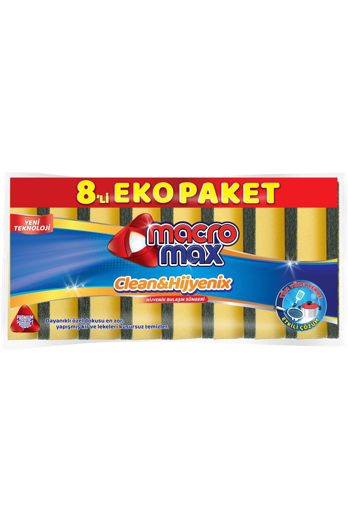 MACROMAX Clean&hijyenix Klasik Düz Sünger 8'li