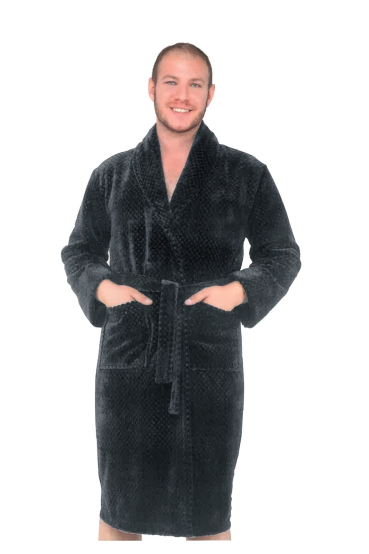 MEYHOME Wellsoft Peluş Erkek Sabahlık Antrasit