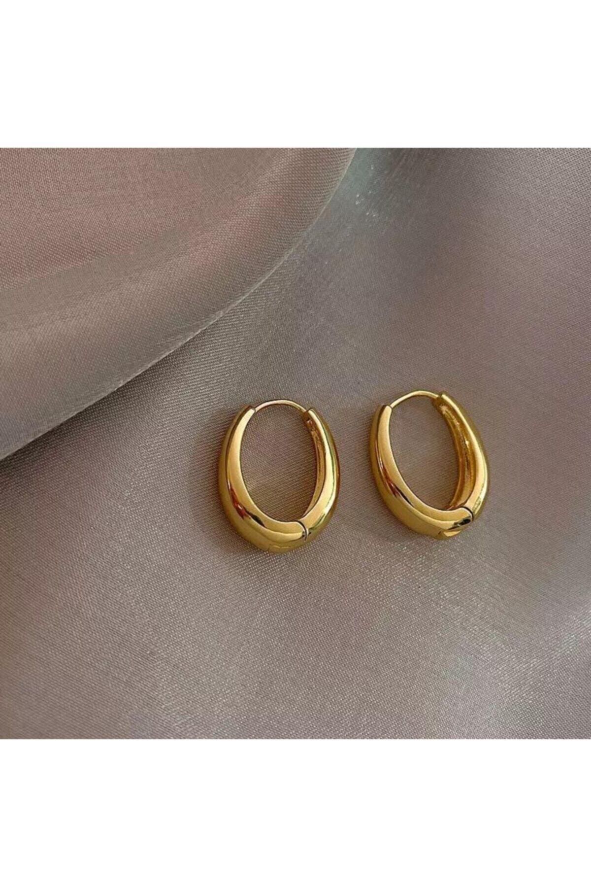 Jaida Moda Kadın 18k Altın Kaplama Premium Oval Küpe