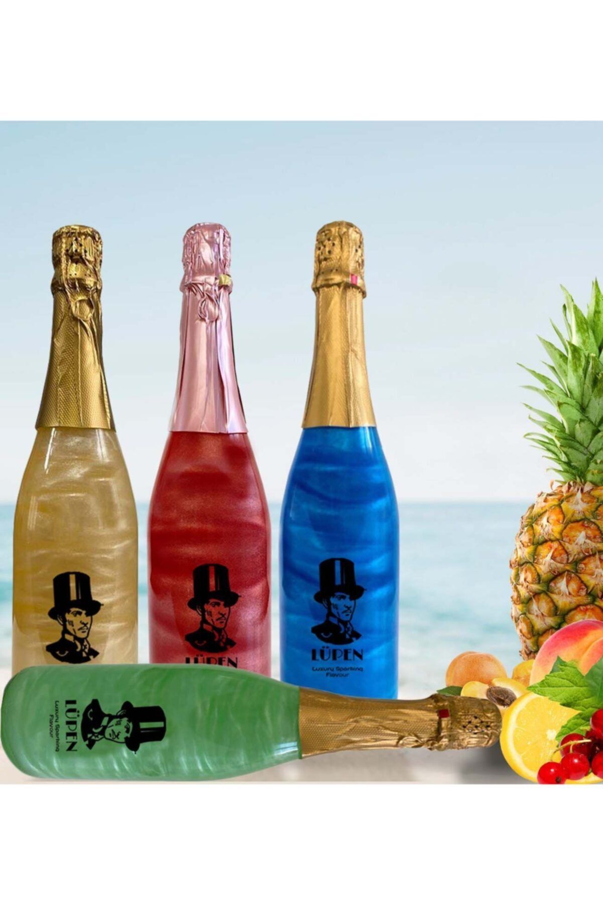 Lüpen Simli Tropik Meyve Nane Limon F.üzümü Şeftali Kayısı Aromalı 750 Ml Alkolsüz Gazlı İçecek 4 Adet
