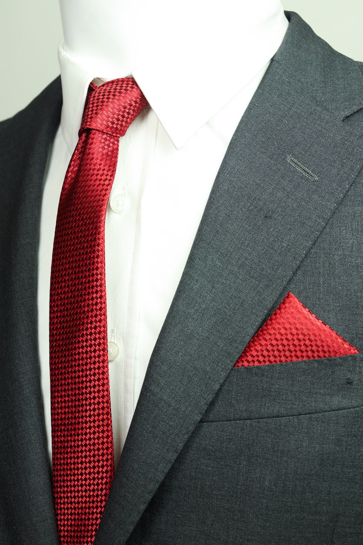 Kravatistan Kırmızı 5.5 cm Desenli Kravat Mendil Seti Krv-4k013246