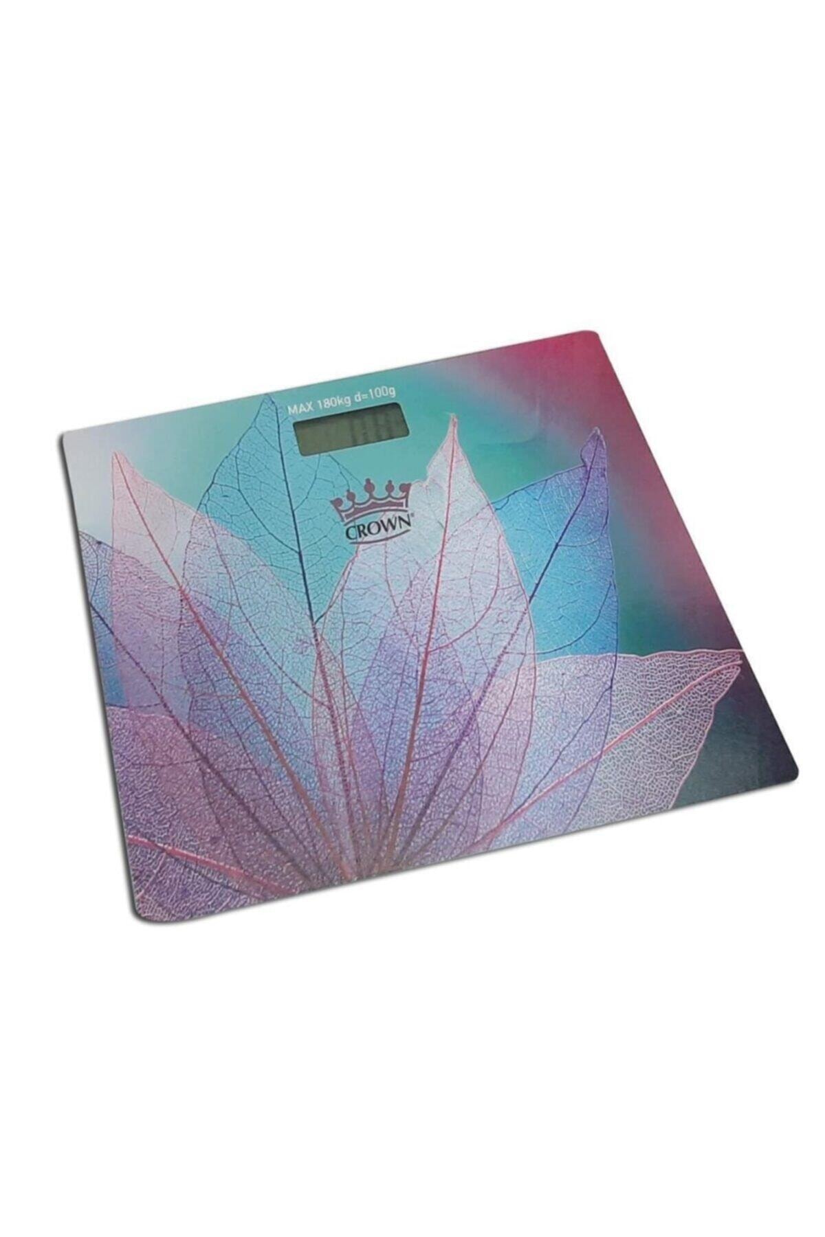 Crown Baskül Tartı Cam Banyo Tartısı Lcd Ekran 180 Kg Kapasite Yaprak Desenli