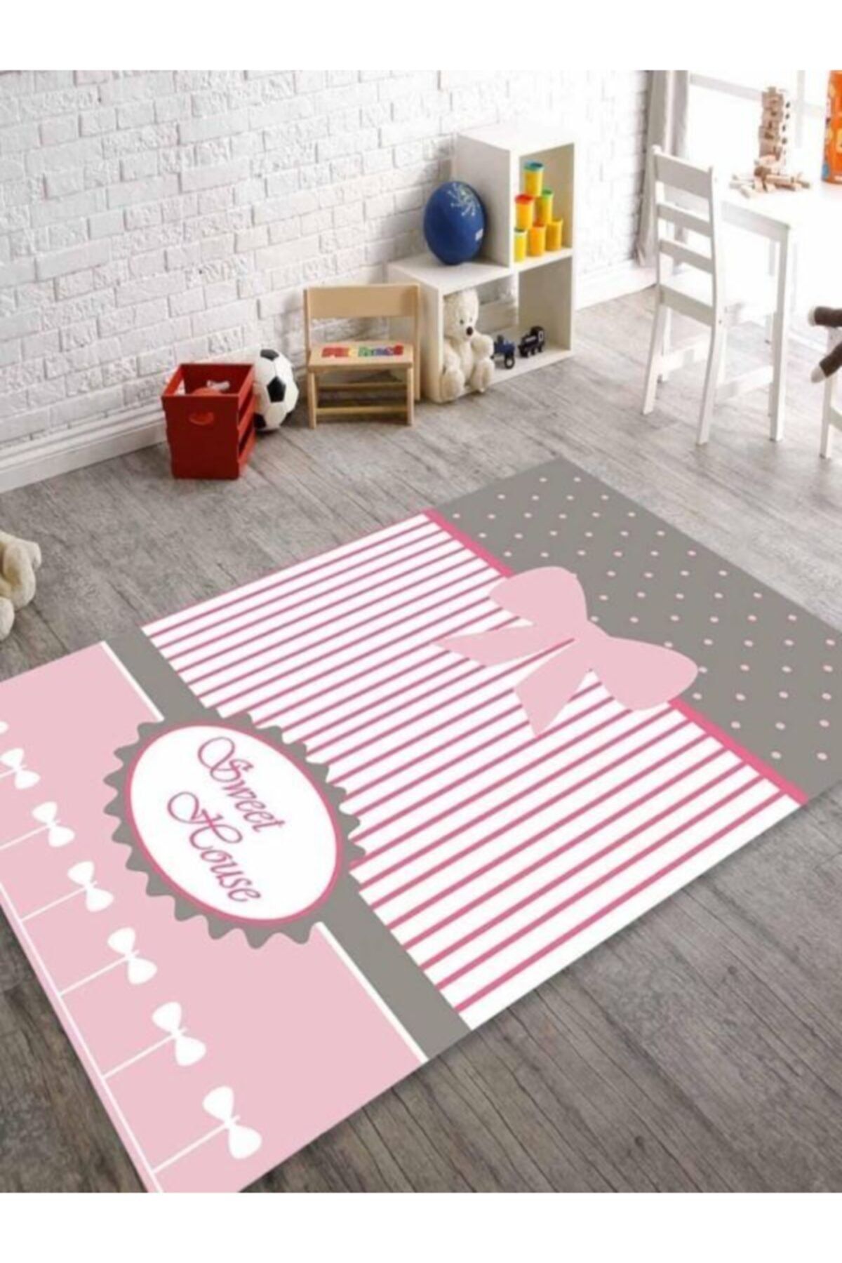 alcahome Pembe Gri Sweet Home Yazılı Çocuk Odası Halısı