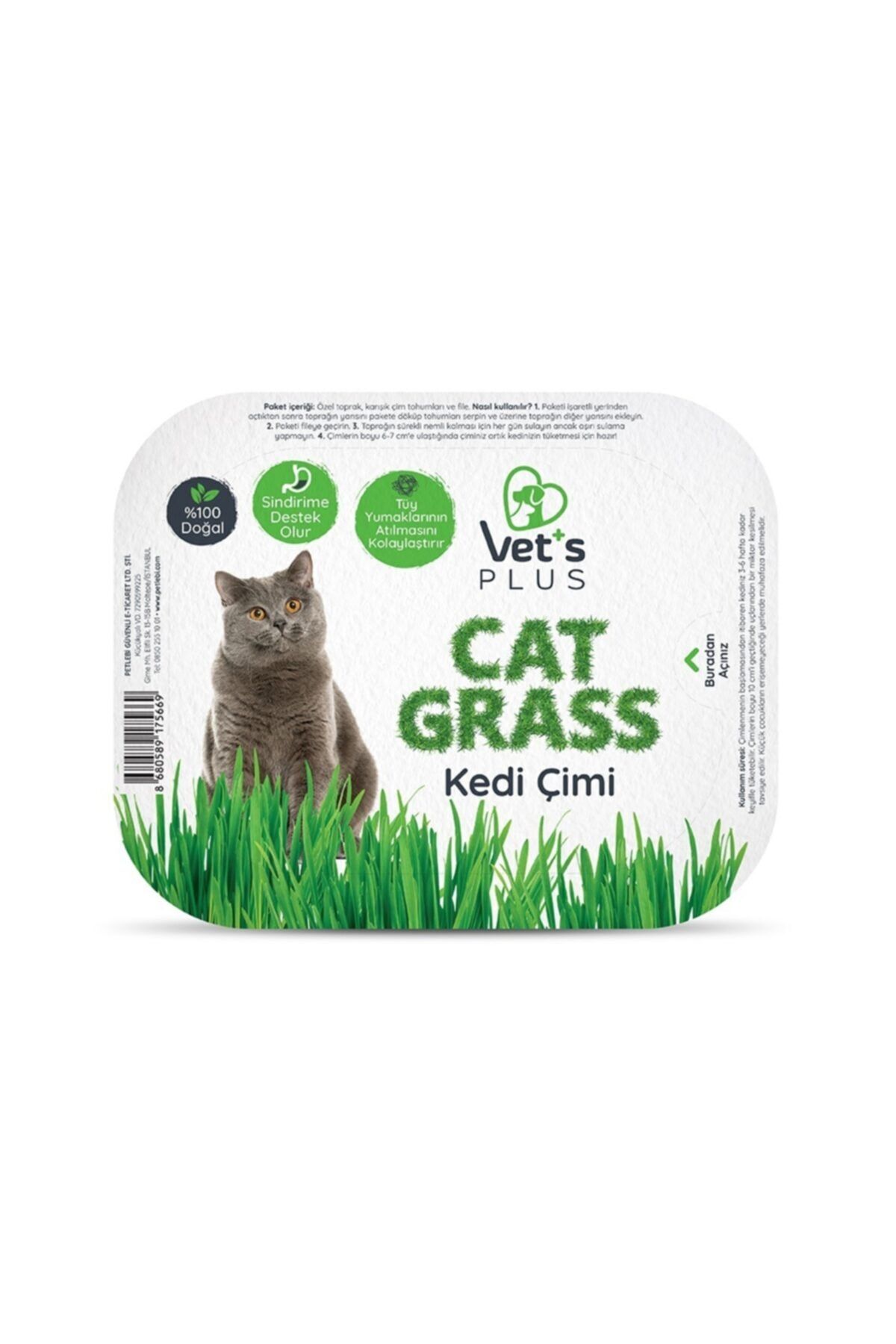 Vet's Plus Tüy Yumaklarına Karşı %100 Doğal Fileli Kedi Çimi