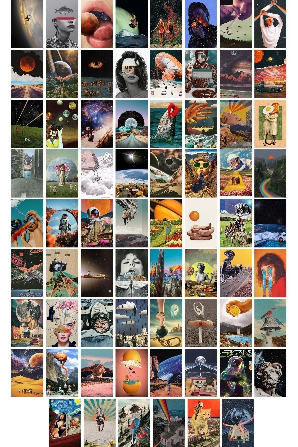 Postifull Retro Poster Seti Futurist Poster Seti 70 Adet Vintage Poster Kolaj Seti 10*15cm Kart 1m*1m
