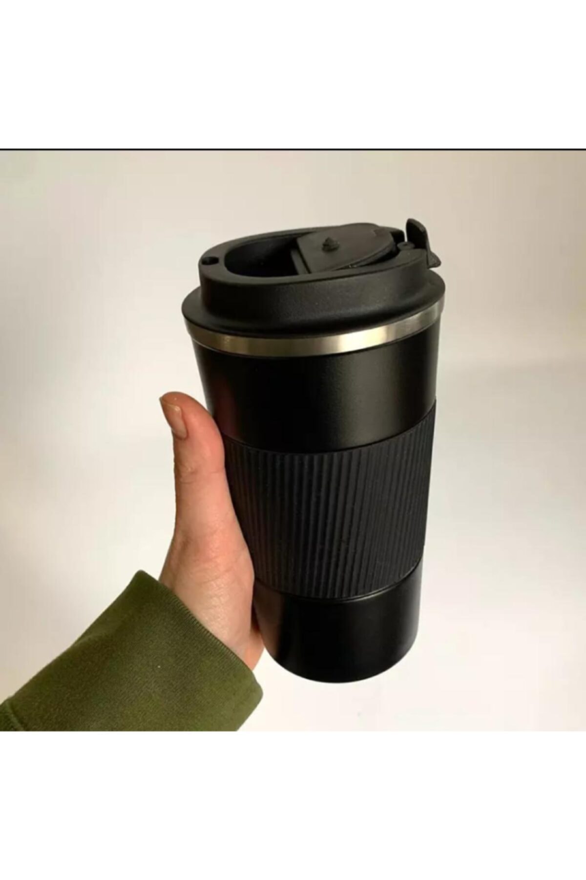 Gülay AVM 304 Paslanmaz Çelik Termos Çift Katman El Yakmaz Mug Kaydırmaz Taban Thermos Gly-549 Siyah
