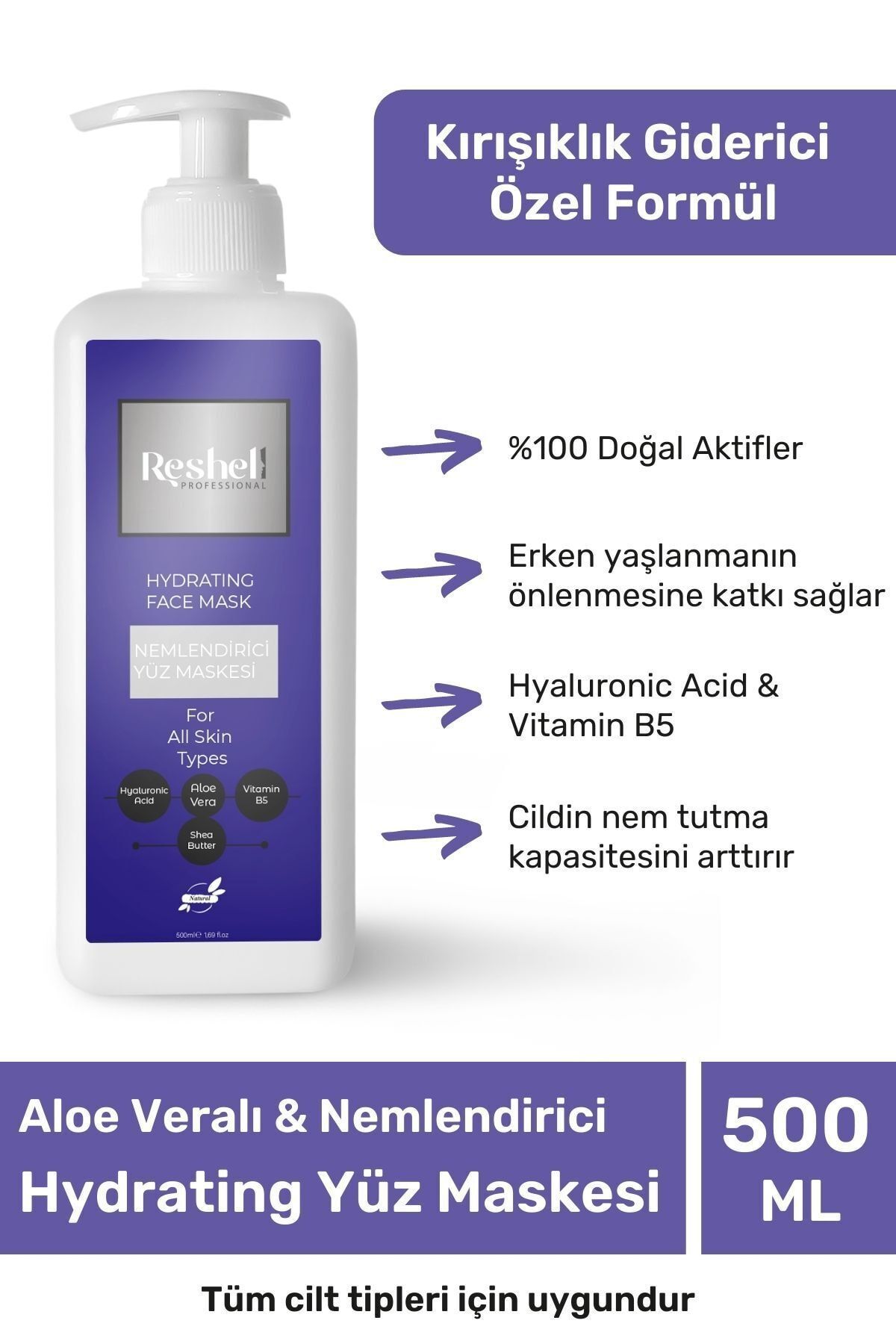 Reshell Aloe Veralı Hydrating B5 Kırışıklık Giderici Cilt Kuruluğu Için Nemlendirici Yüz Maskesi 500 ml