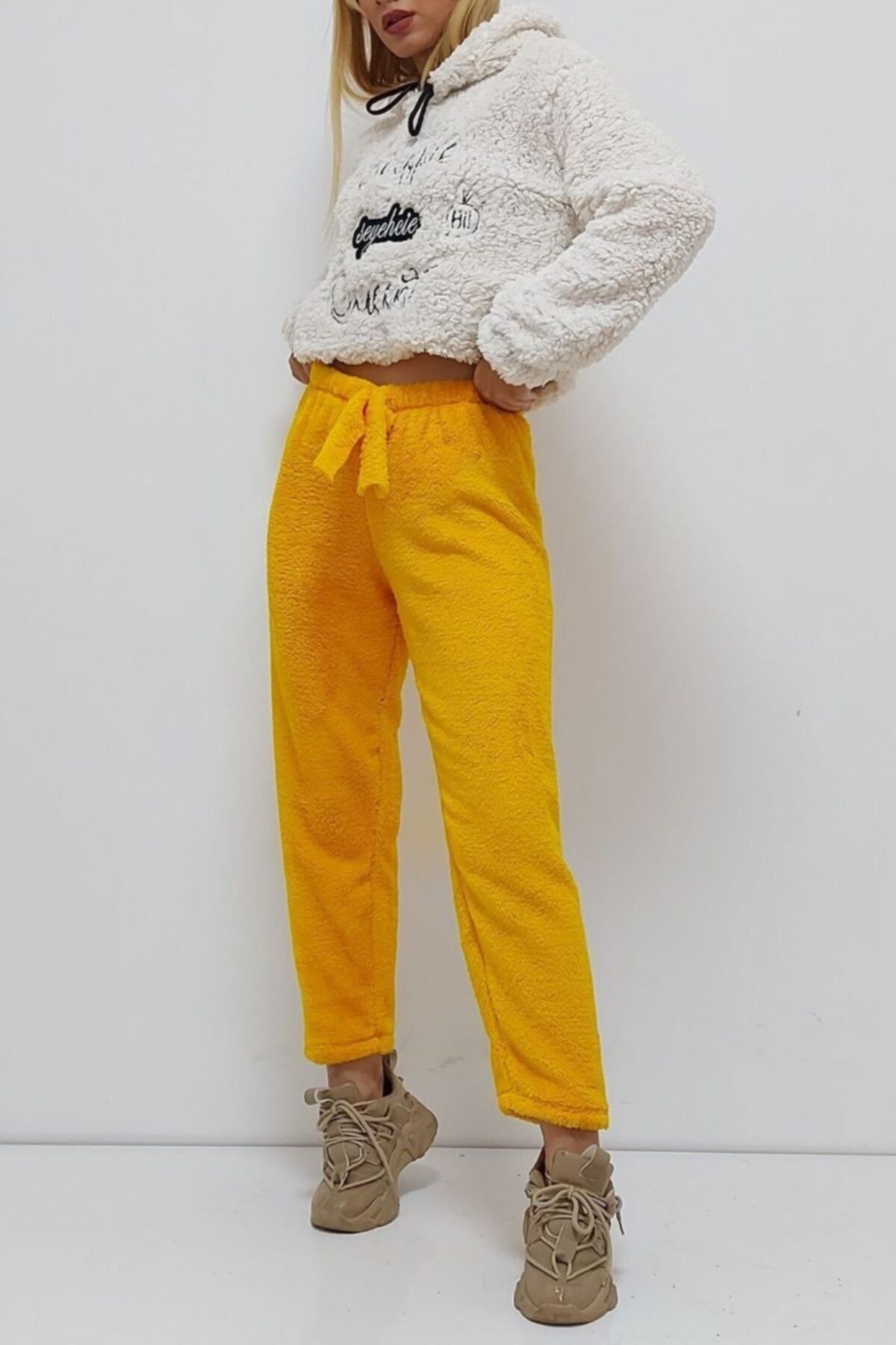 Berlinshop Peluş Pijama Altı Sarı