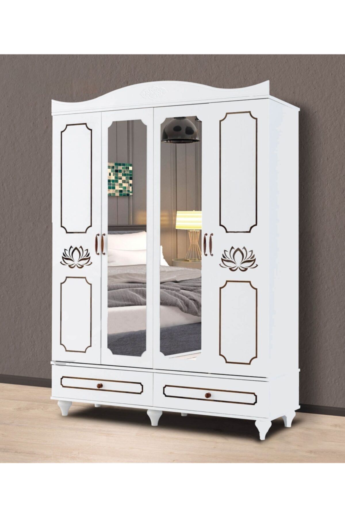Viento Mobilya Mdf 4 Kapılı Çekmeceli Aynalı Gardırop