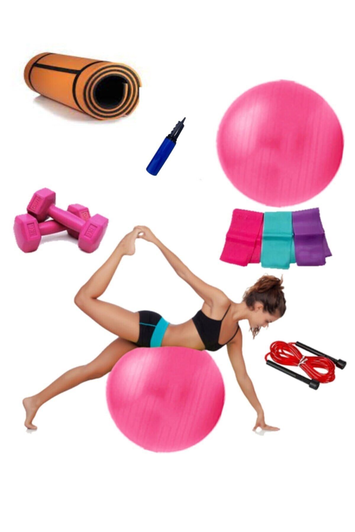 BlackFit 6'lı Pilates Ve Yoga Seti Mor, 10mm Pilates Minderi,55cm Top,pompa,ip,dambıl,plates Bandı