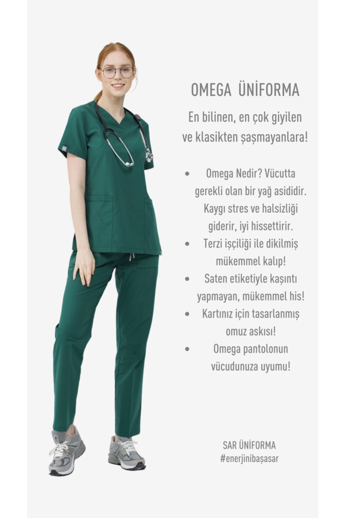 SAR TEKSTİL Omega Kadın Yeşil Medikal Üniforma Takım-doktor Hemşire Forması