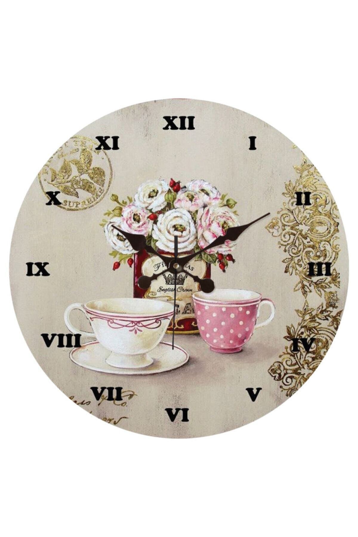 Platin Saat 35 Cm Ahşap Mdf Mutfak Duvar Saati