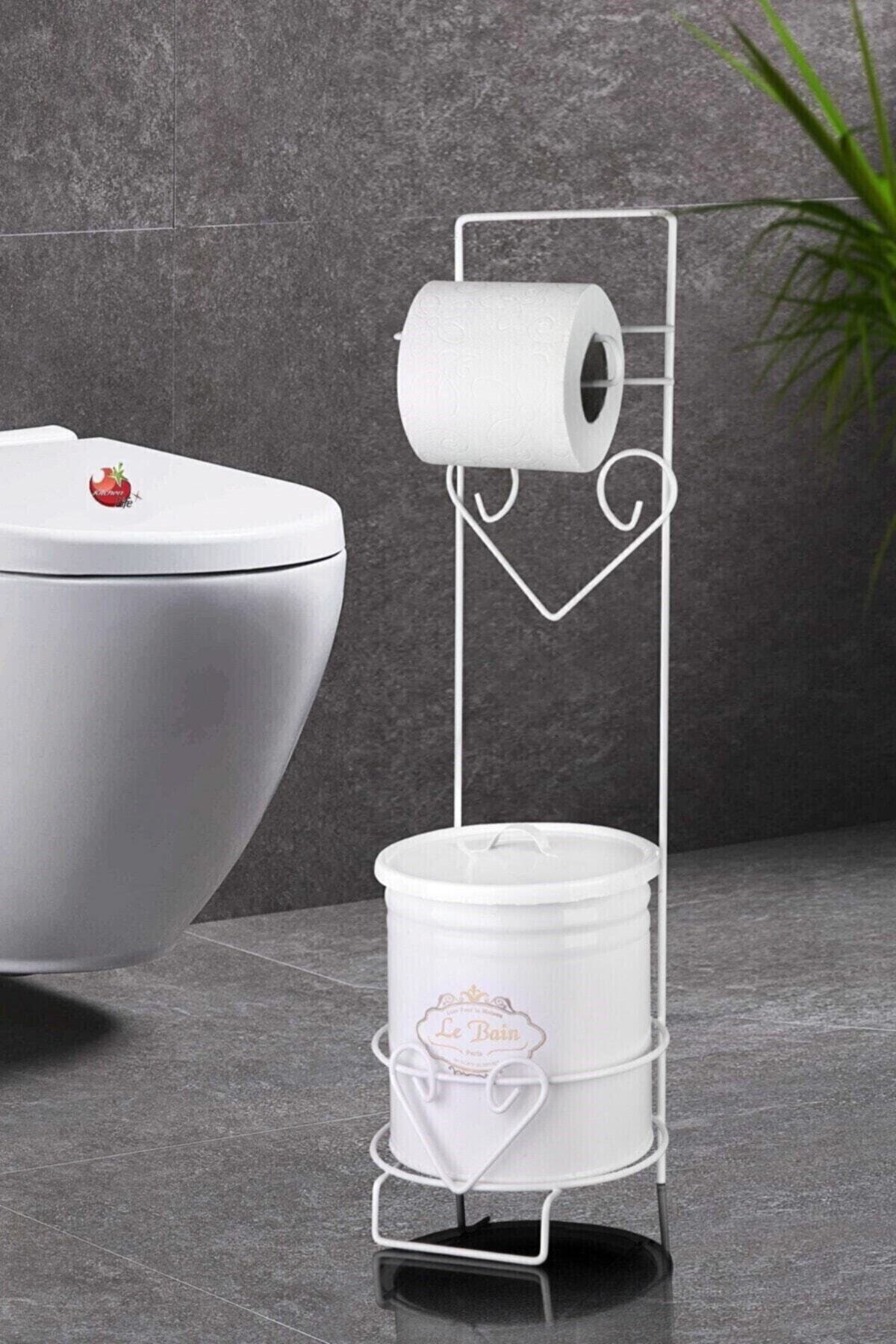 Parıltı Home Wc Kağıtlık Çöp Kovalı Ferforje , Tuvalet Kağıtlığı , Banyo Çöp Kovası Beyaz