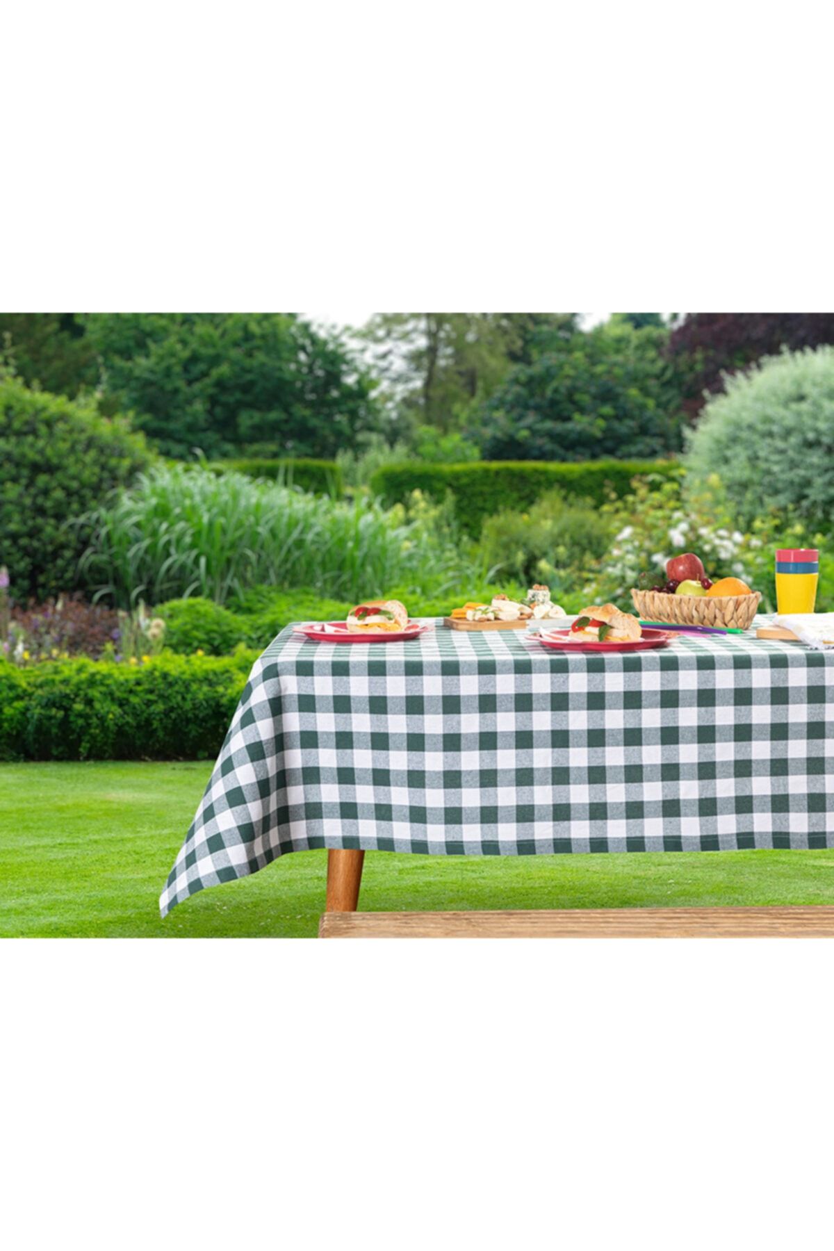 English Home Plaid Pamuklu Piknik Örtüsü 160x160 Cm Yeşil
