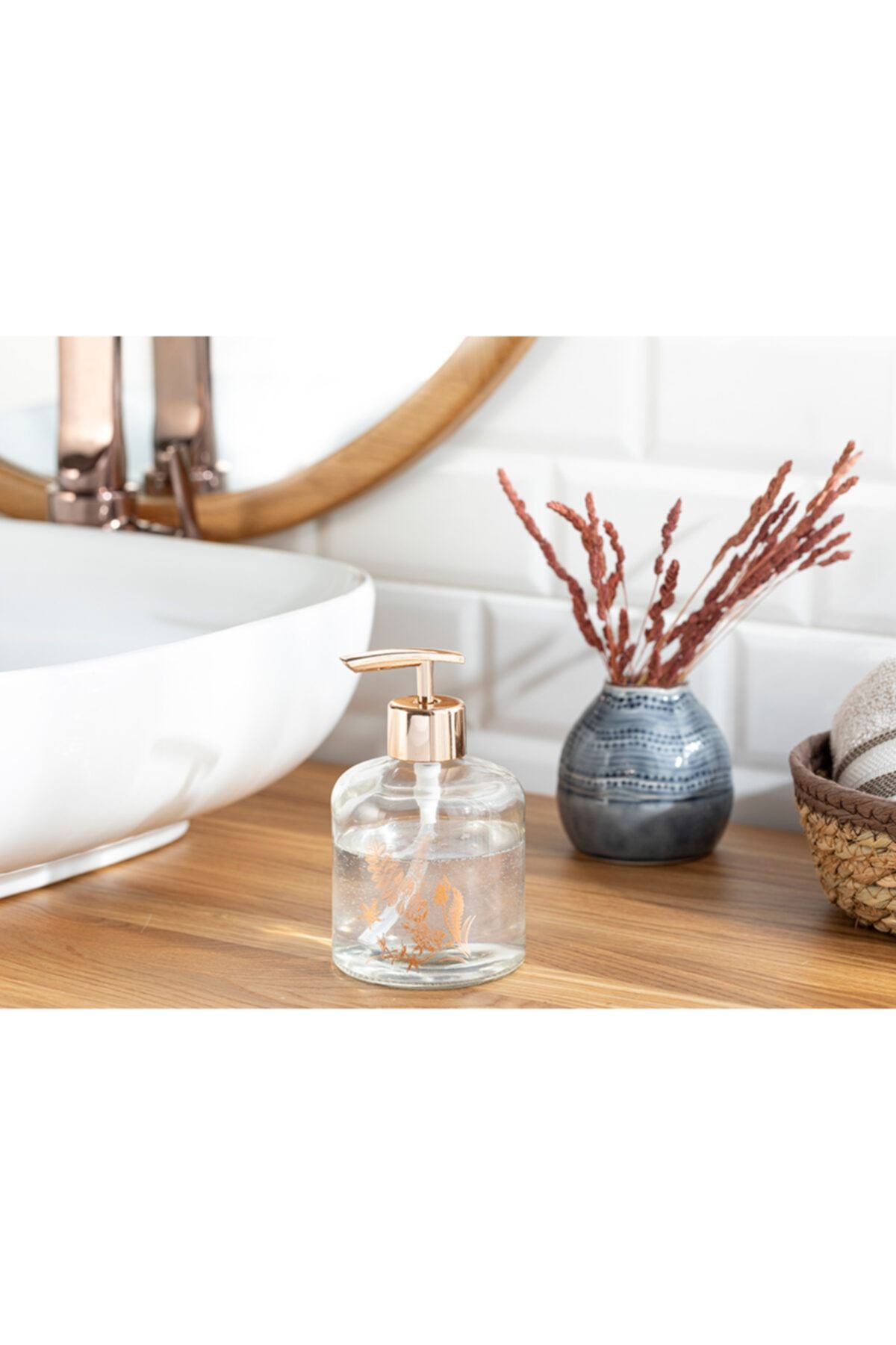 English Home Leafy Banyo Sıvı Sabunluk 8x14 Cm Rose Gold