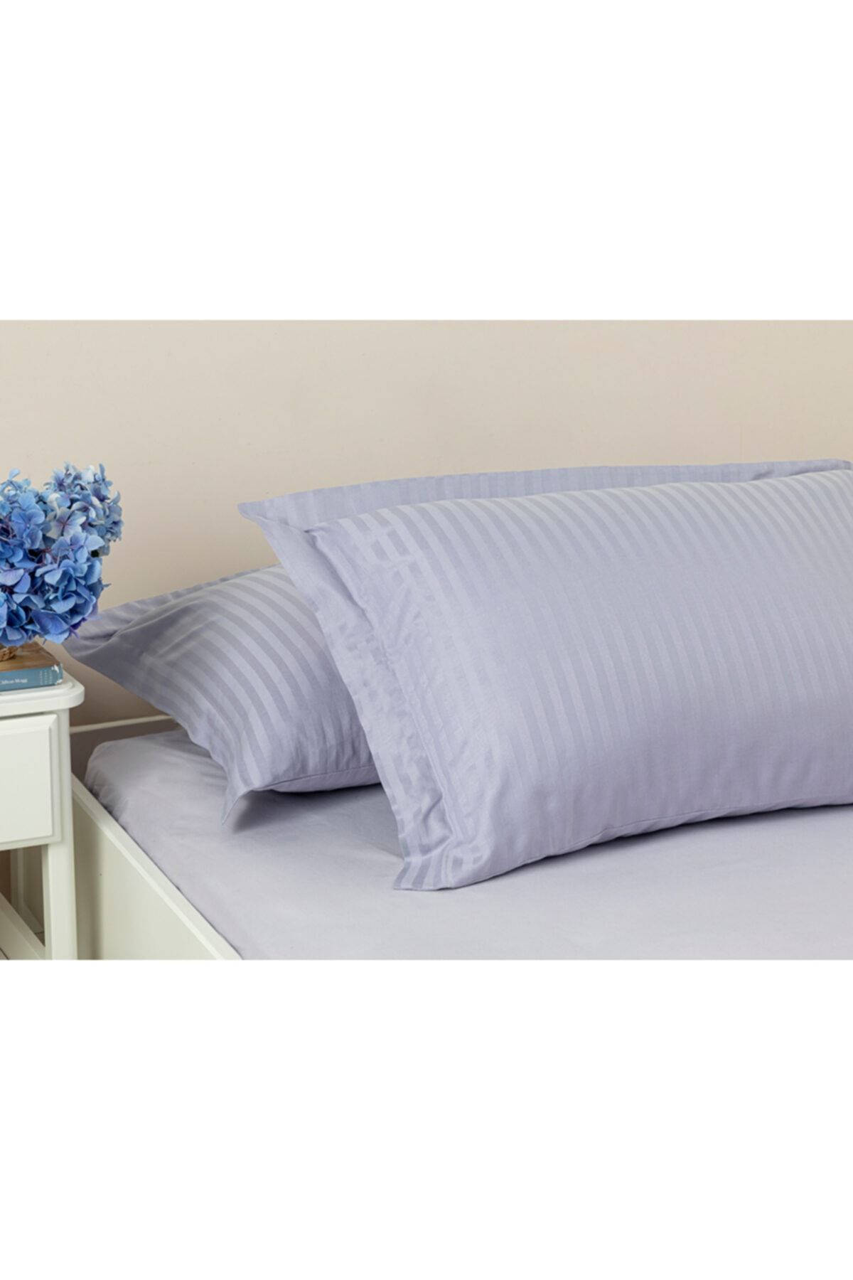 English Home Crystal Ipeksi Twill 2'li Kulaklı Yastık Kılıfı 50x70 Cm Mavi