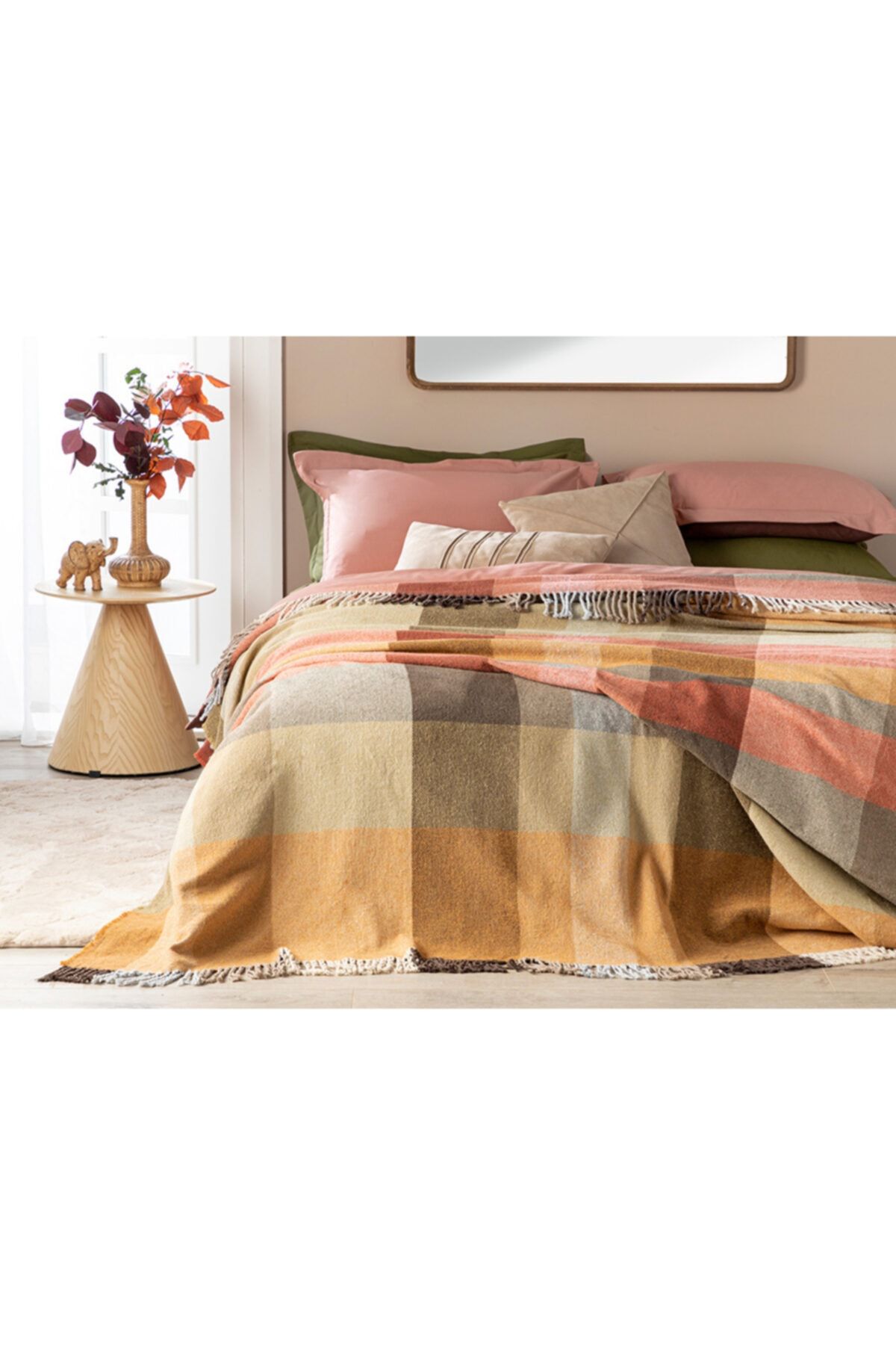 English Home Madras Check Pamuklu Tek Kişilik Battaniye 150x200 Cm Turuncu – Bej