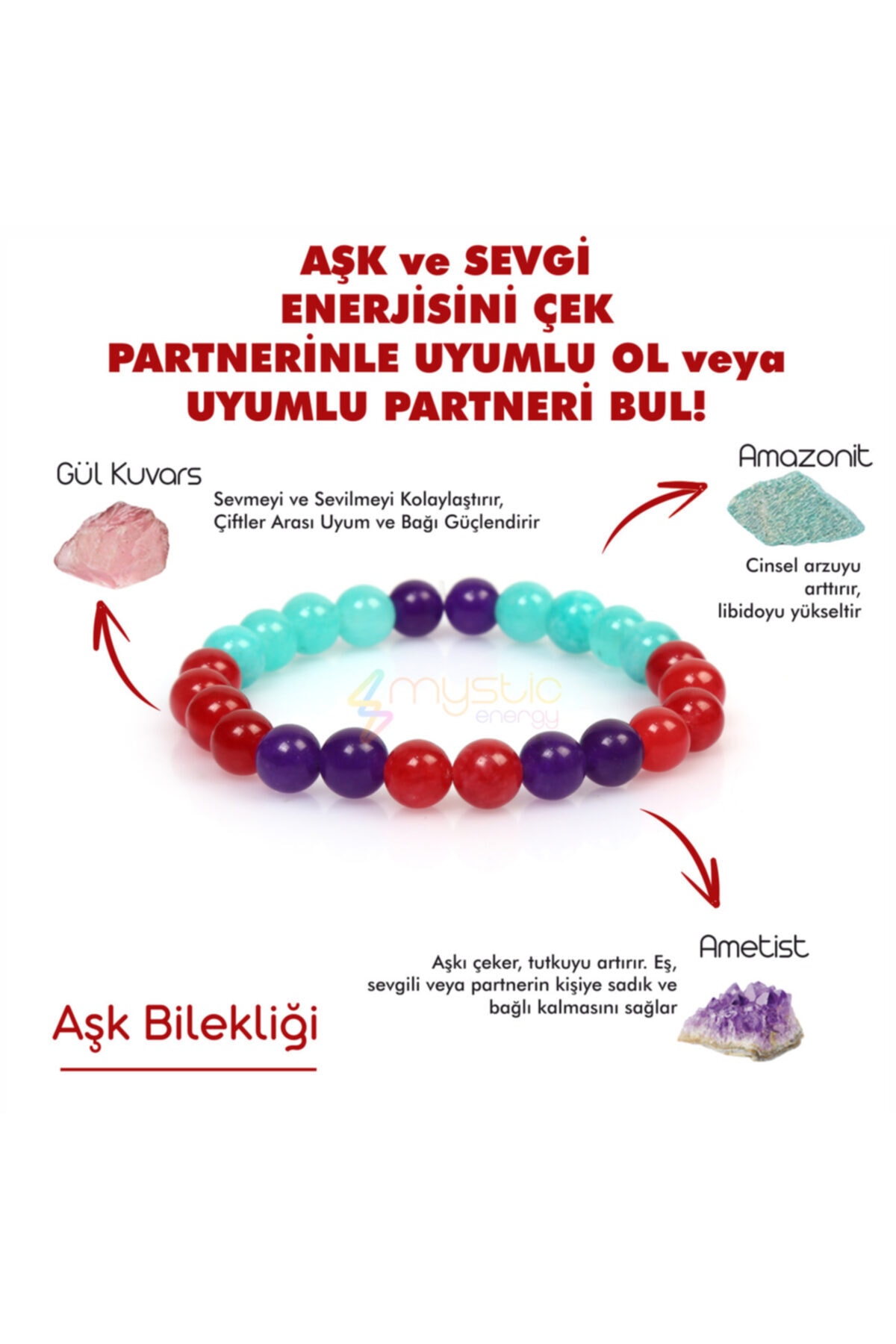 Golden Palace Doğal Taş Aşk, Sevgi, Çiftler Arası Uyum Bilekliği (ametist Pembe Kuvars Amazonit Doğaltaş Bileklik)