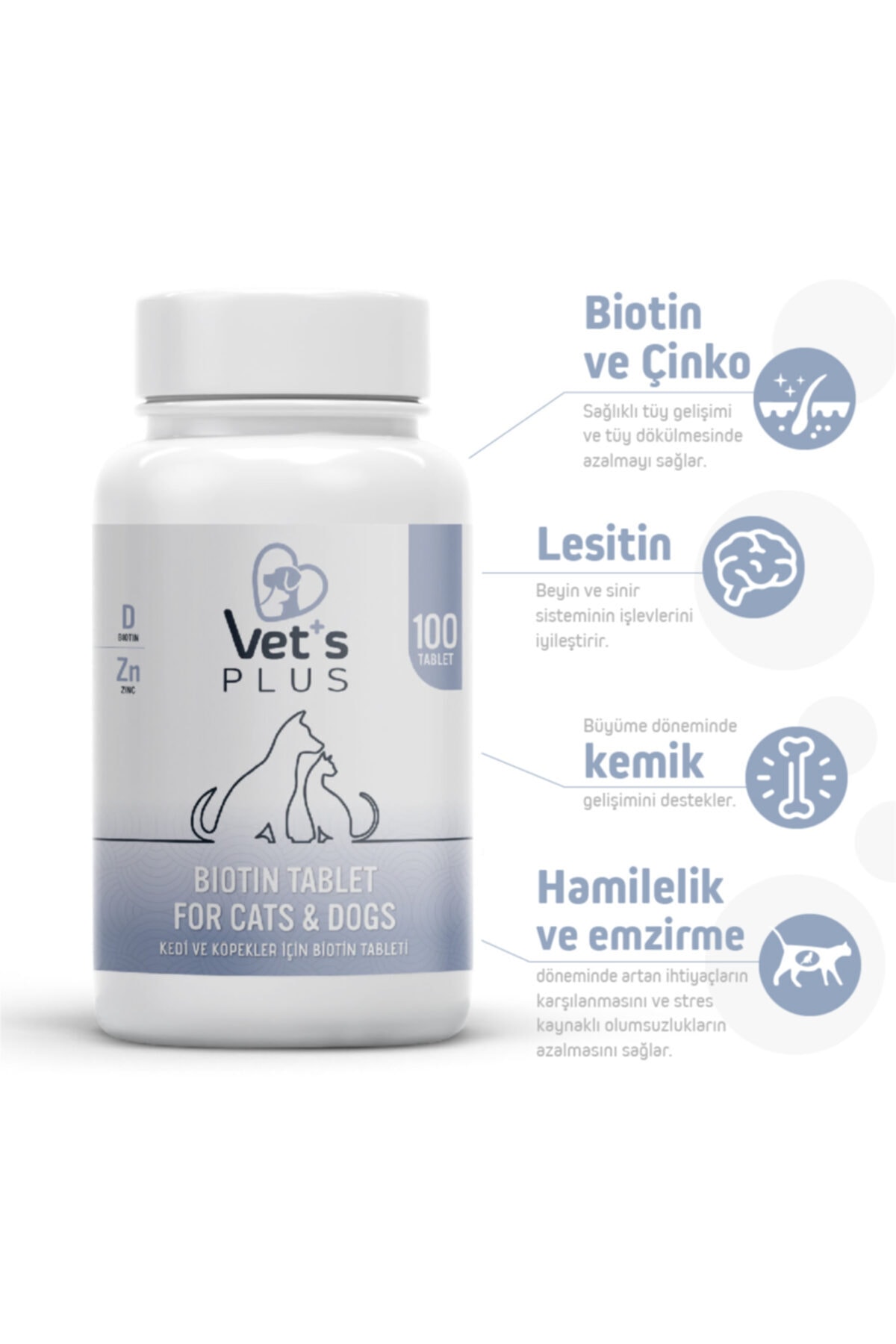 Vet's Plus Kedi Ve Köpek Için Tüy Sağlığı Güçlendirici Biyotin Tablet (100'lü)