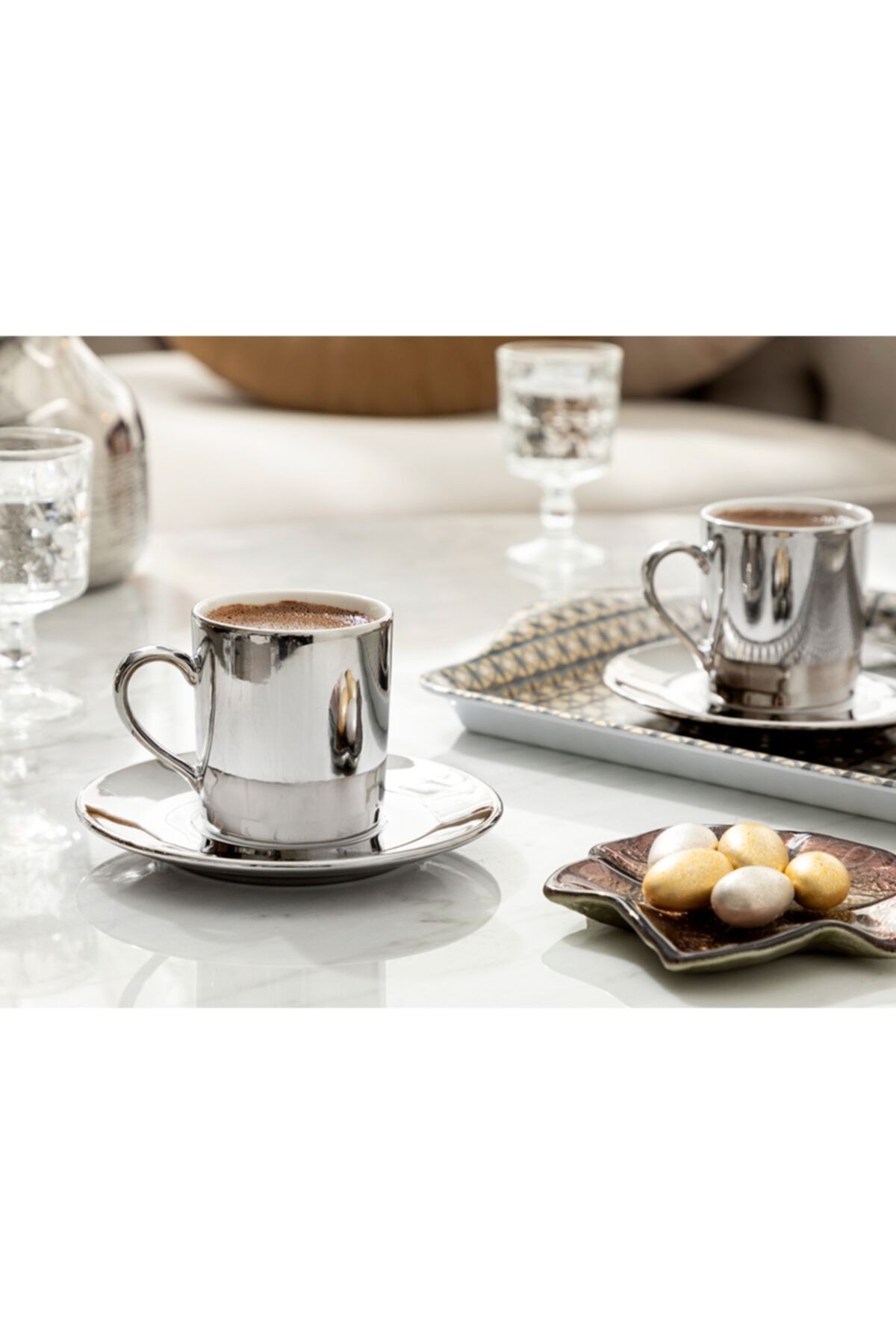 English Home Gigi Porselen 2'li Kahve Fıncan Takımı 80 ml Silver