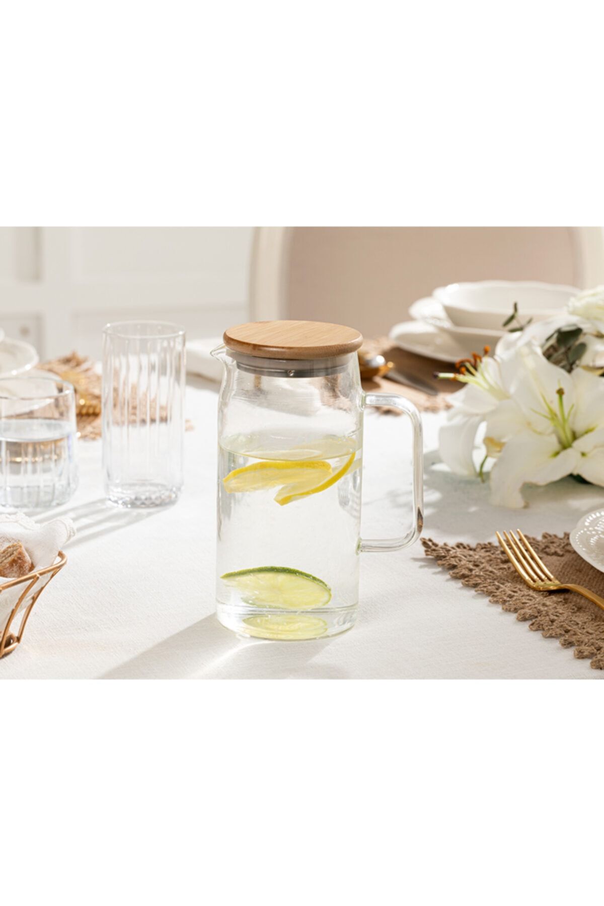 English Home Creative Cam Paslanmaz Çelik Sürahi 830 Ml Şeffaf