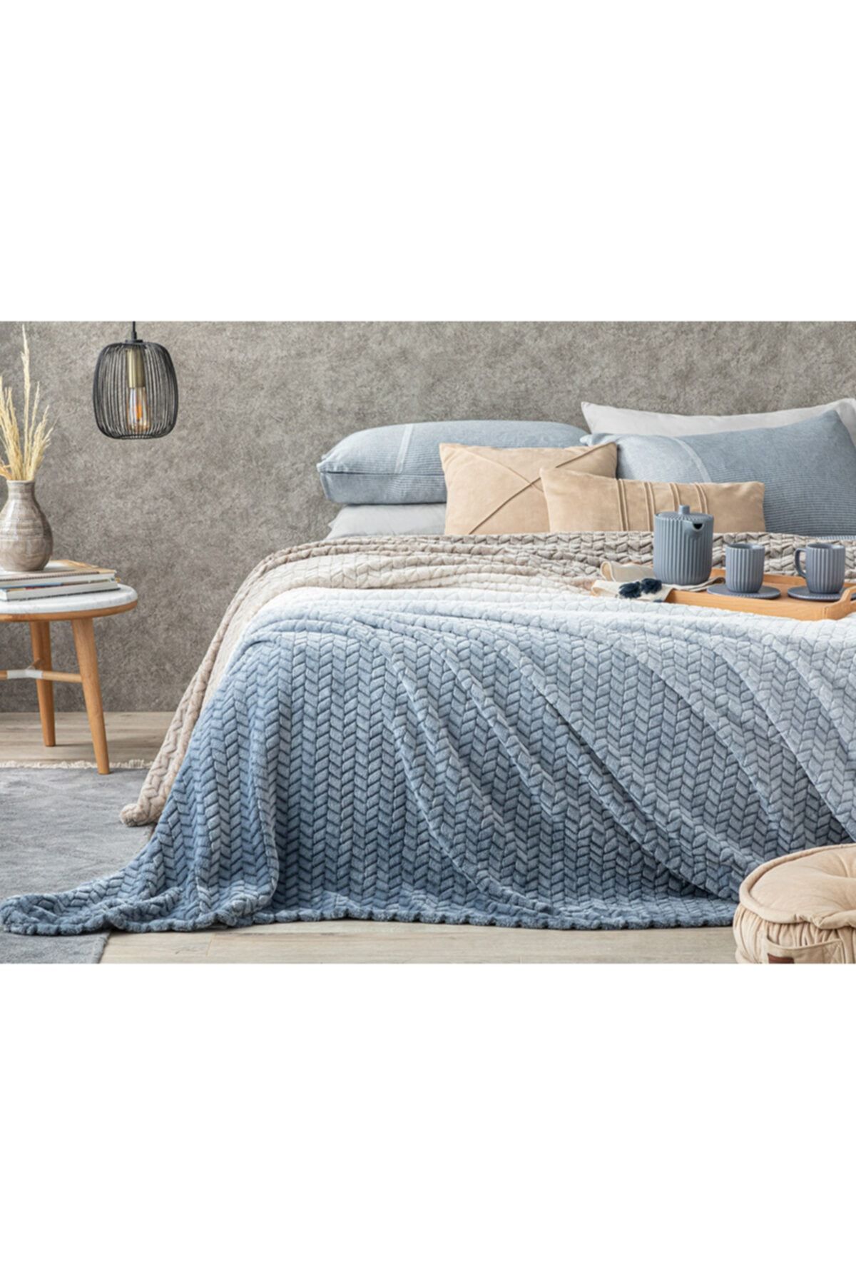 English Home Sunrise Ombre Super Soft Tek Kişilik Battaniye 150x200 Cm Bej – Lacivert