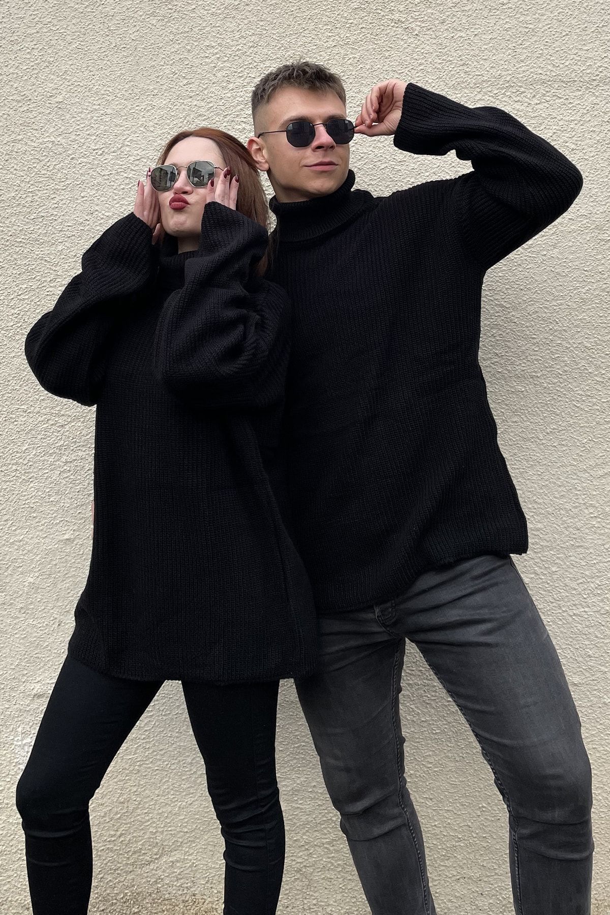 PUMP BUTİK Unisex Siyah Oversize Örme Kazak