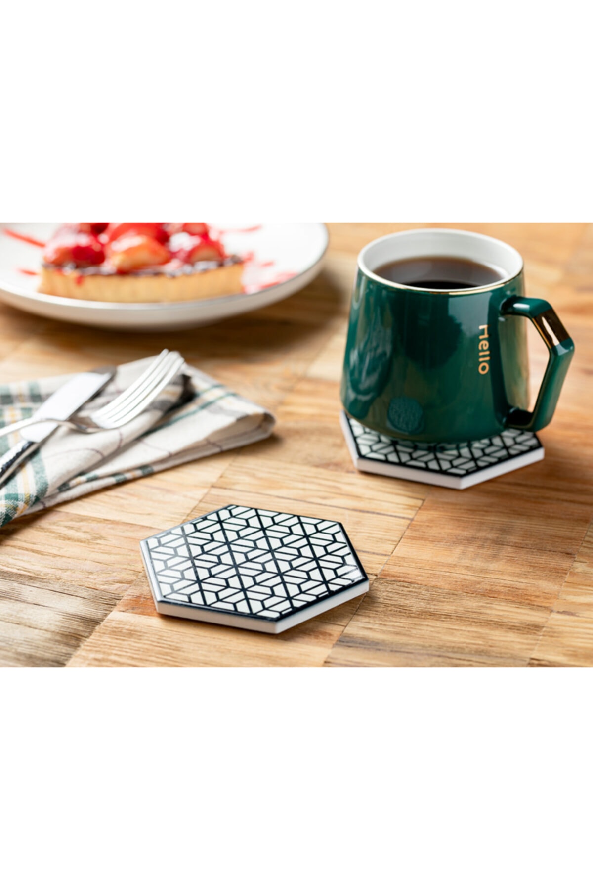English Home Koza Seramik Bardak Altlığı 10,8 Cm Siyah - Beyaz