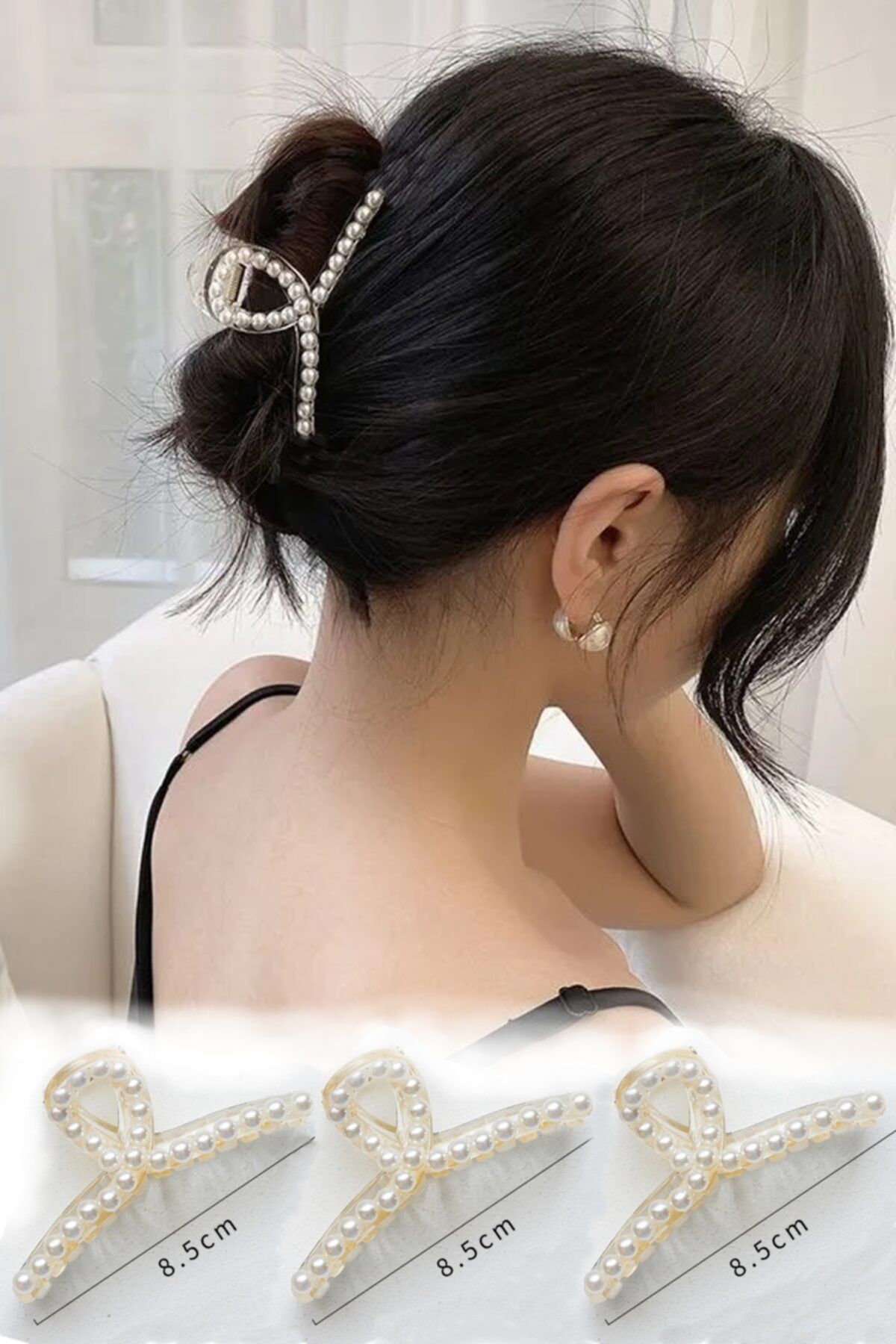 H&E DESIGN Kadın 3'lü Inci Fiyonk Mandal Toka Seti