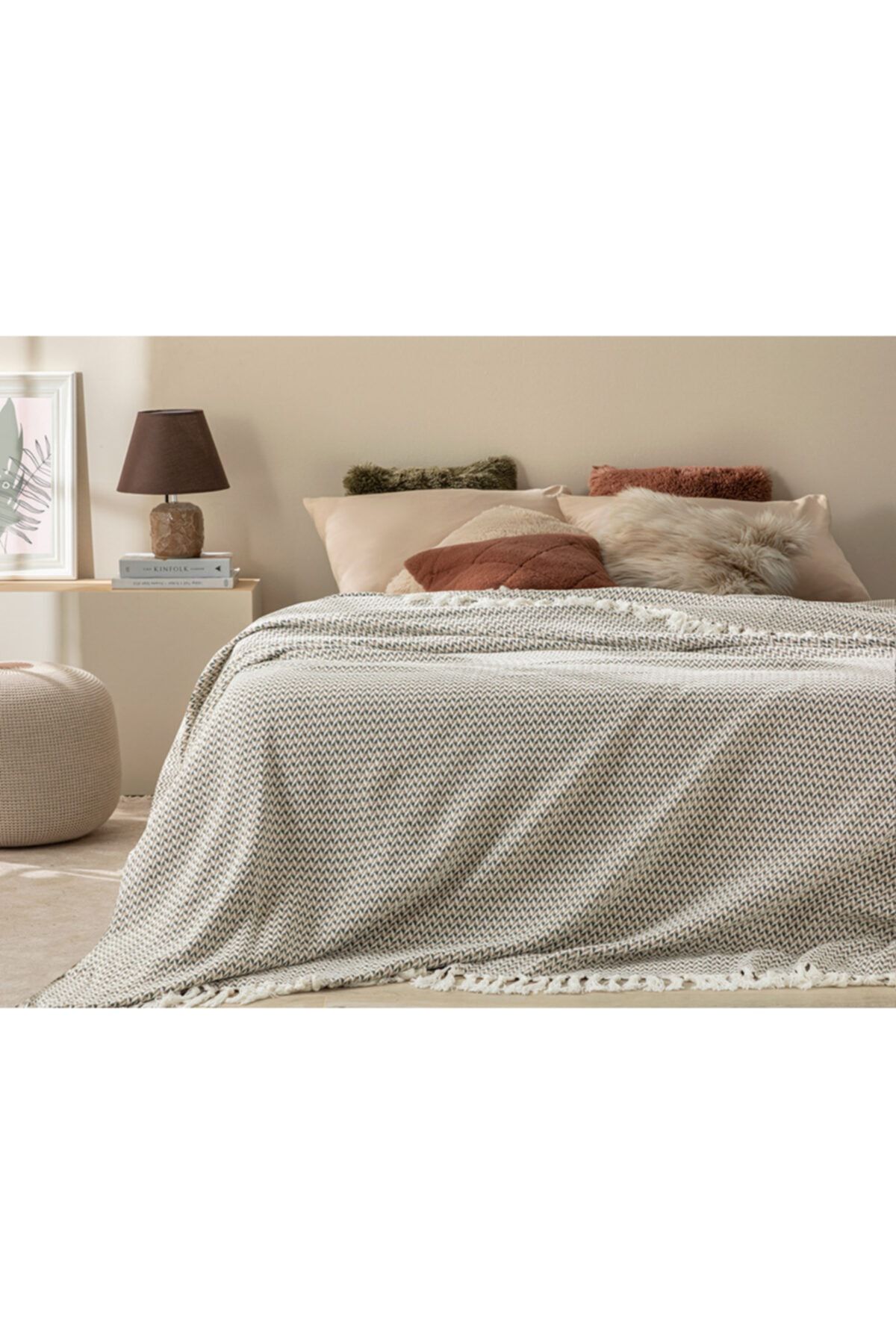 English Home Herrıngbone Dokuma Çift Kişilik Yatak Örtüsü 240x260 Cm Bej - Yeşil