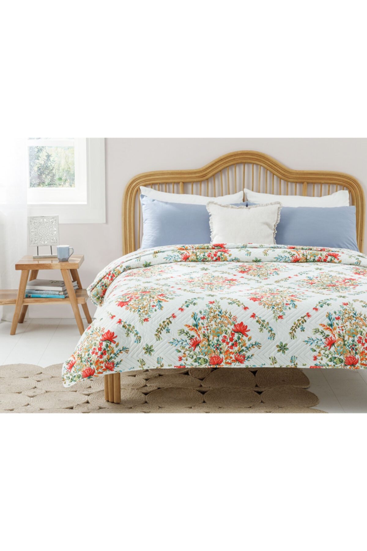 English Home Boho Flowers King Size Çok Amaçlı Yatak Örtüsü 240x220 Cm Kırmızı