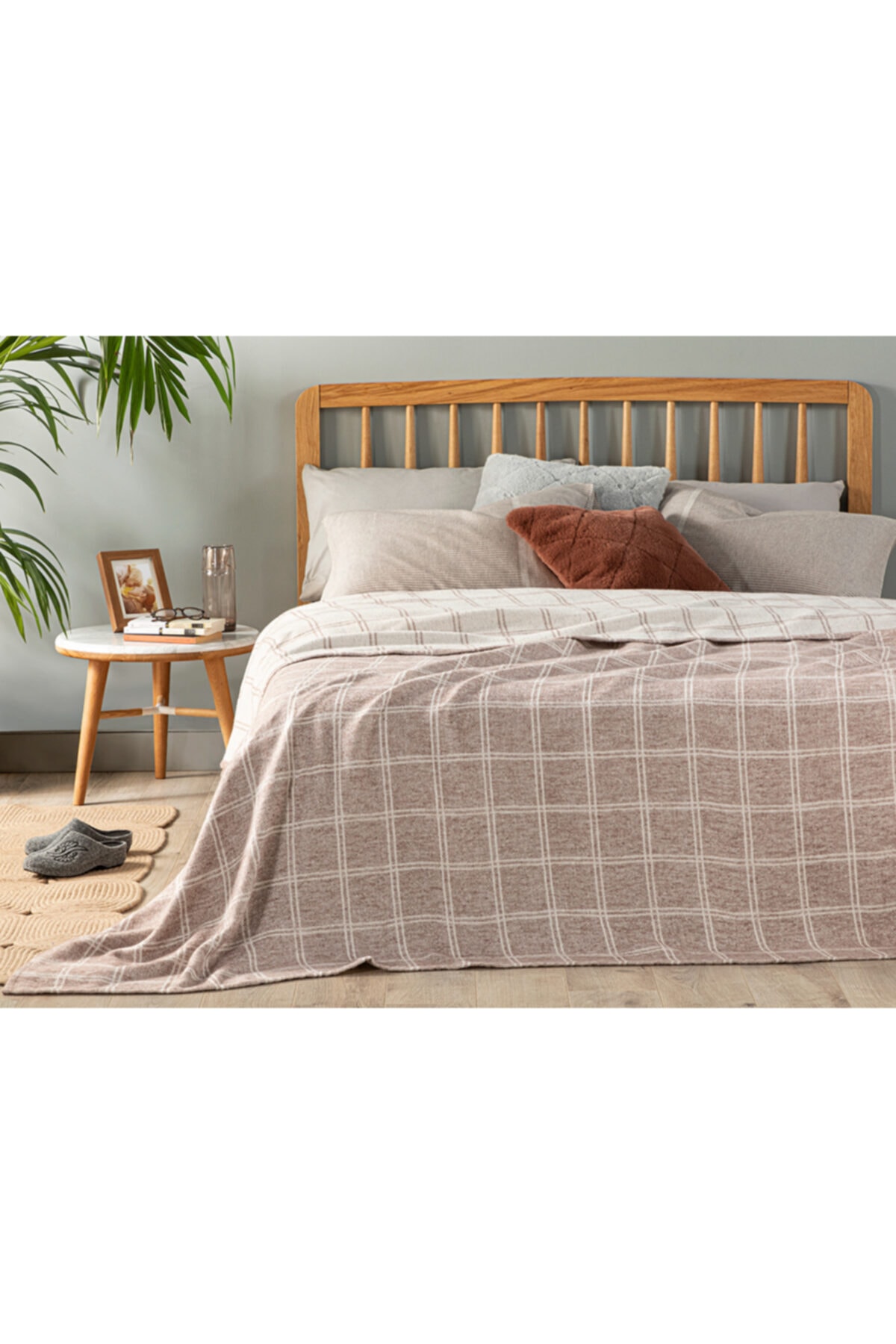 English Home Checks Soft Pamuklu Çift Kişilik Battaniye 180x220 Cm Kahve