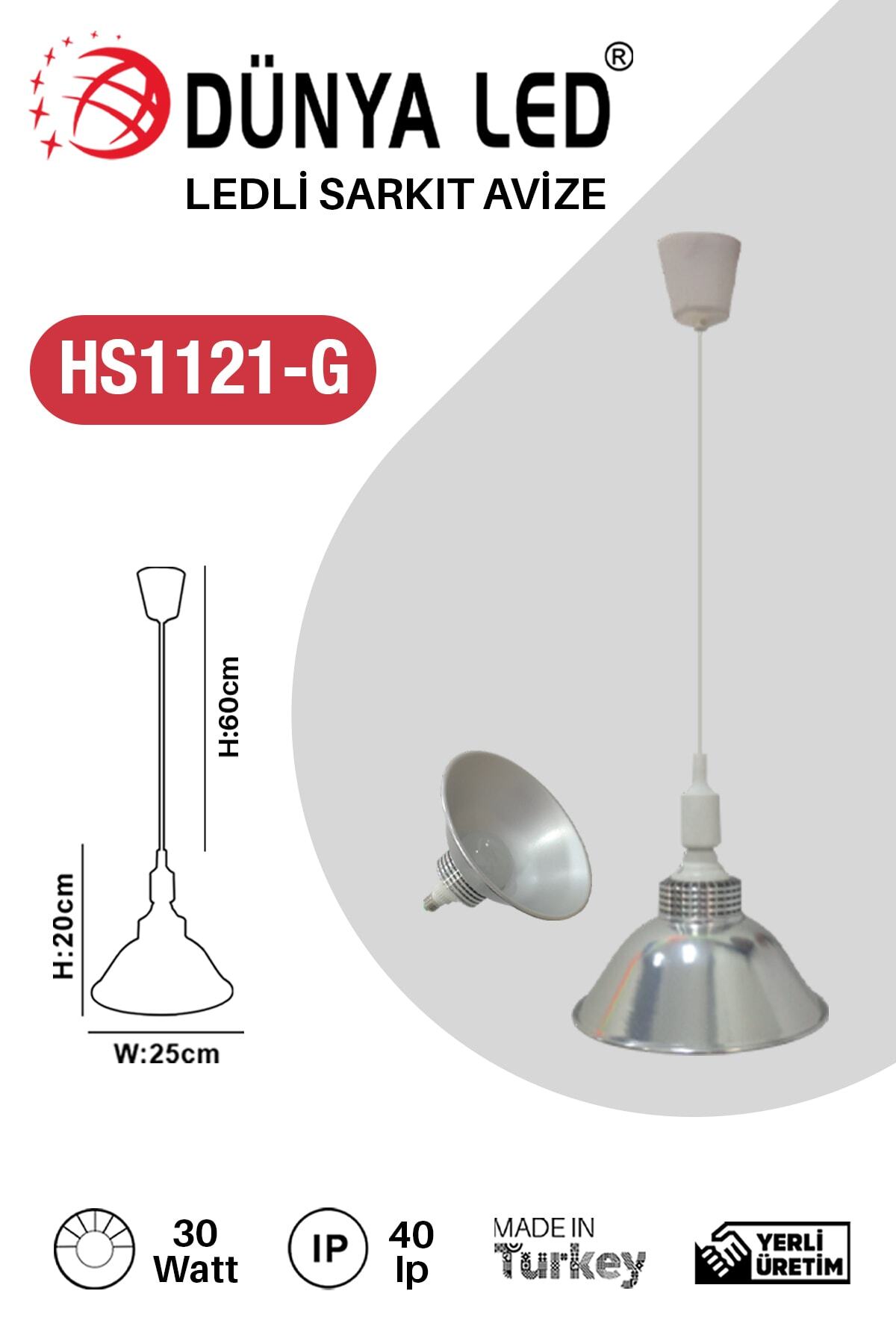 DÜNYA LED Hs.1121-g Sarkıt Avize Gri Salon Cafe Hol Ofis Aydınlatması