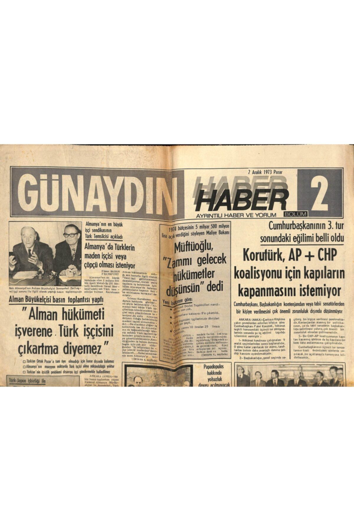 Gökçe Koleksiyon Günaydın Gazetesi Haber 2 Eki 2 Aralık 1973 - Amerika , Avrupa'daki Askeri Üslerini Kapatıyor