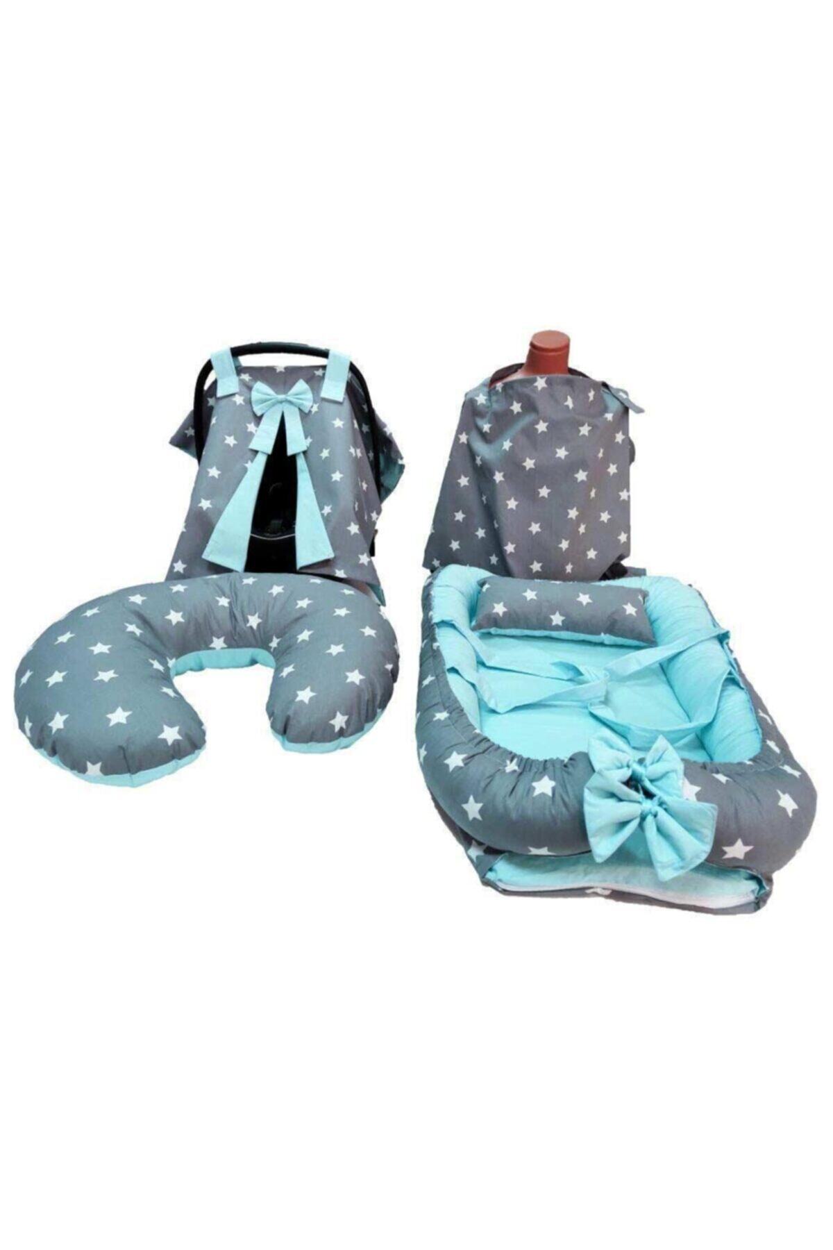POKY BEBE Anne Yanı Puset Örtüsü  Bebek Emzirme Örtüsü Emzirme Reflü Yastığı 4'lü Set