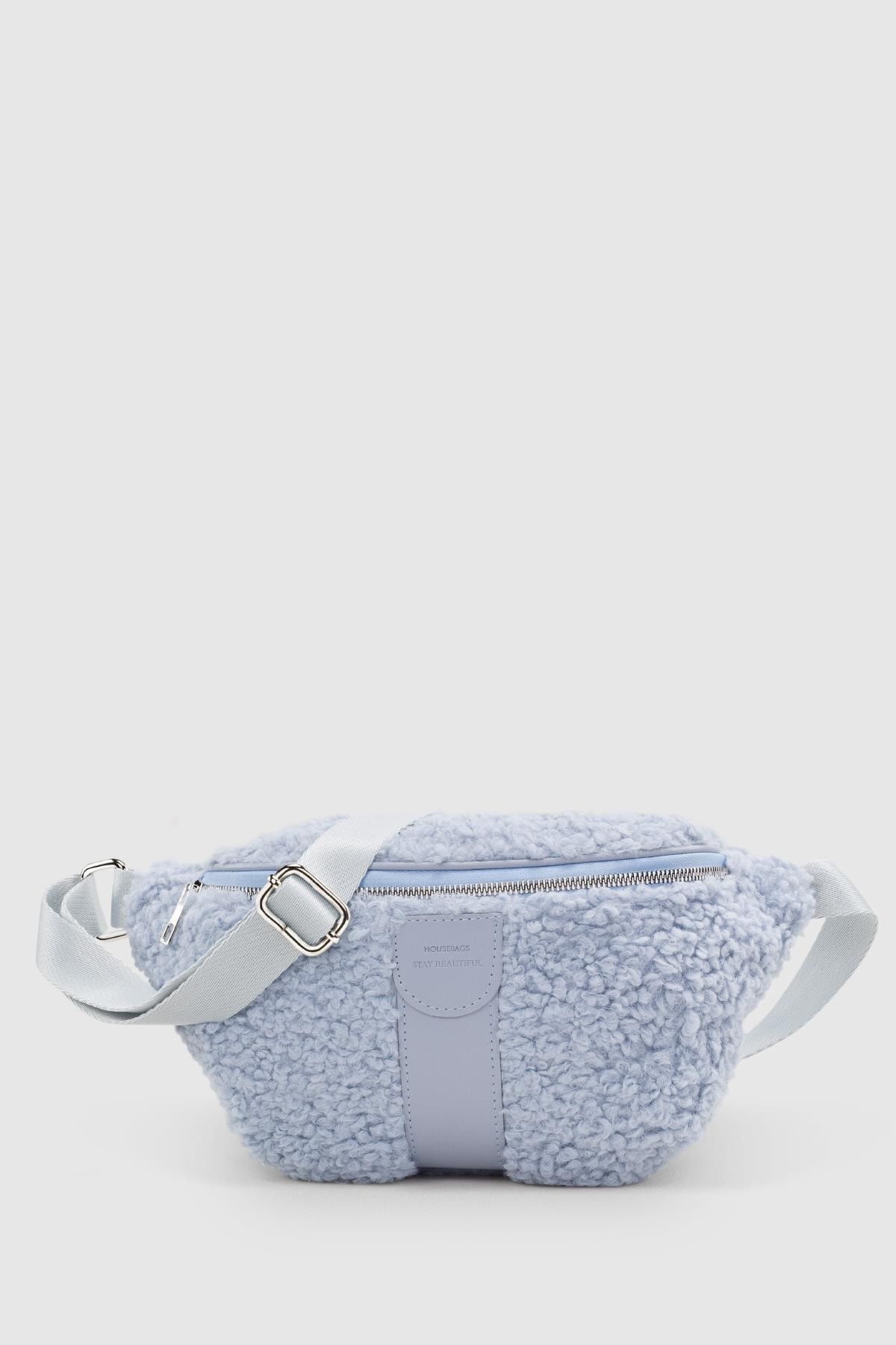 Housebags Kadın Mavi Suni Kürklü Dokuma Bel Çantası 213