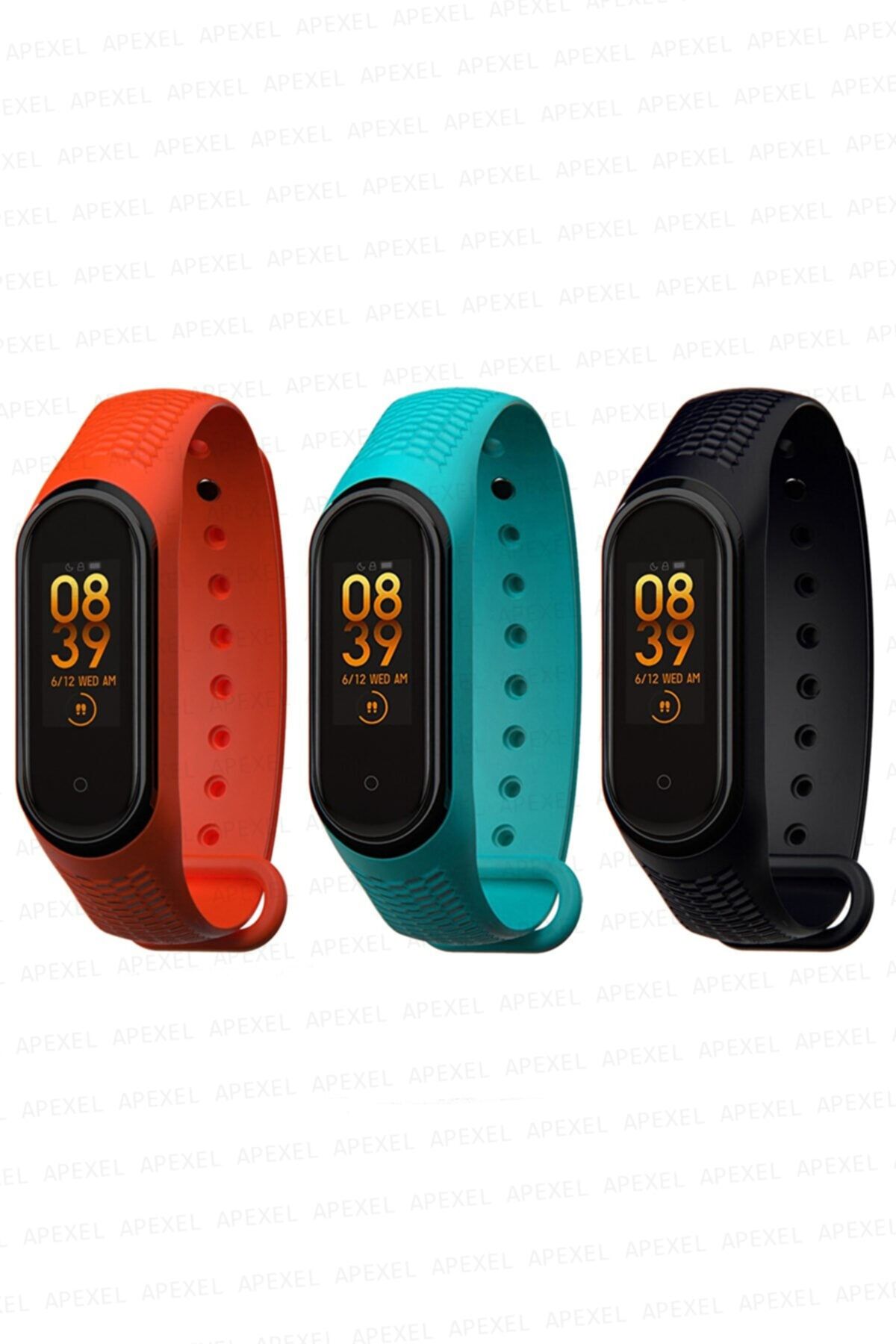 PUFWİN Xiaomi Mi Band 3-4 Uyumlu Kabartma Desenli Kordon 3'lü Set