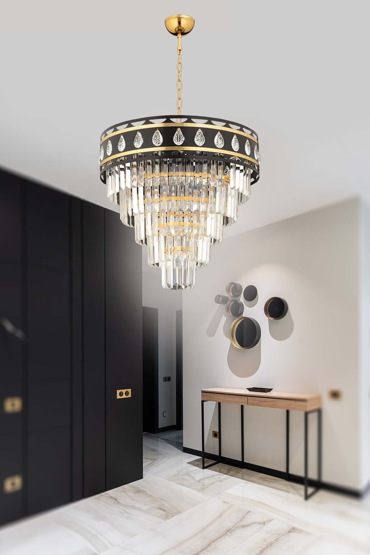 Luna Lighting Luxury Kristal Damla Avize 50lik Gold Siyah