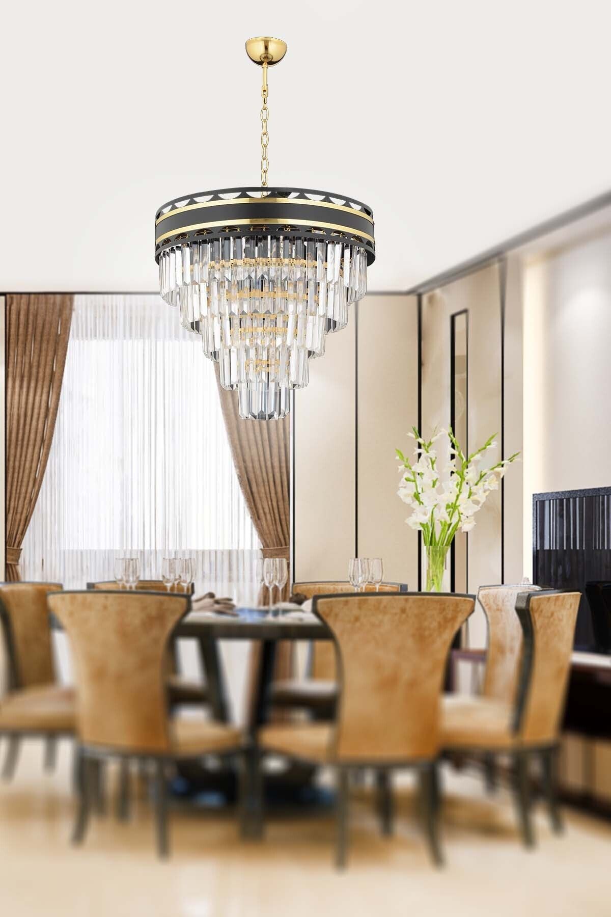Luna Lighting Luxury Kristal Hegza Avize 50 Lik Gold Siyah