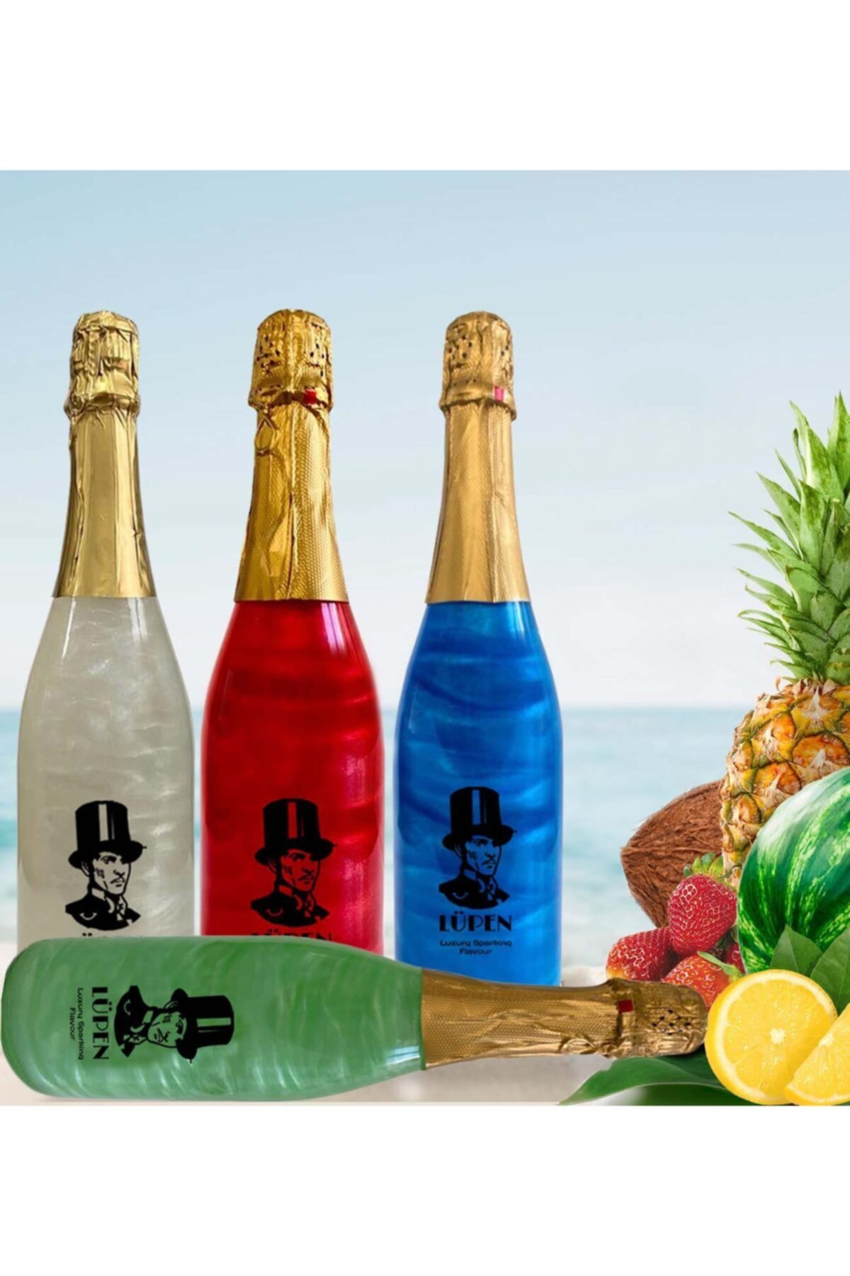 Lüpen Alkolsüz Simli Lux İçecek Tropik Meyve Karpuz Çilek Nane Limon Coconat Aromalı 750 ml 4 Ad