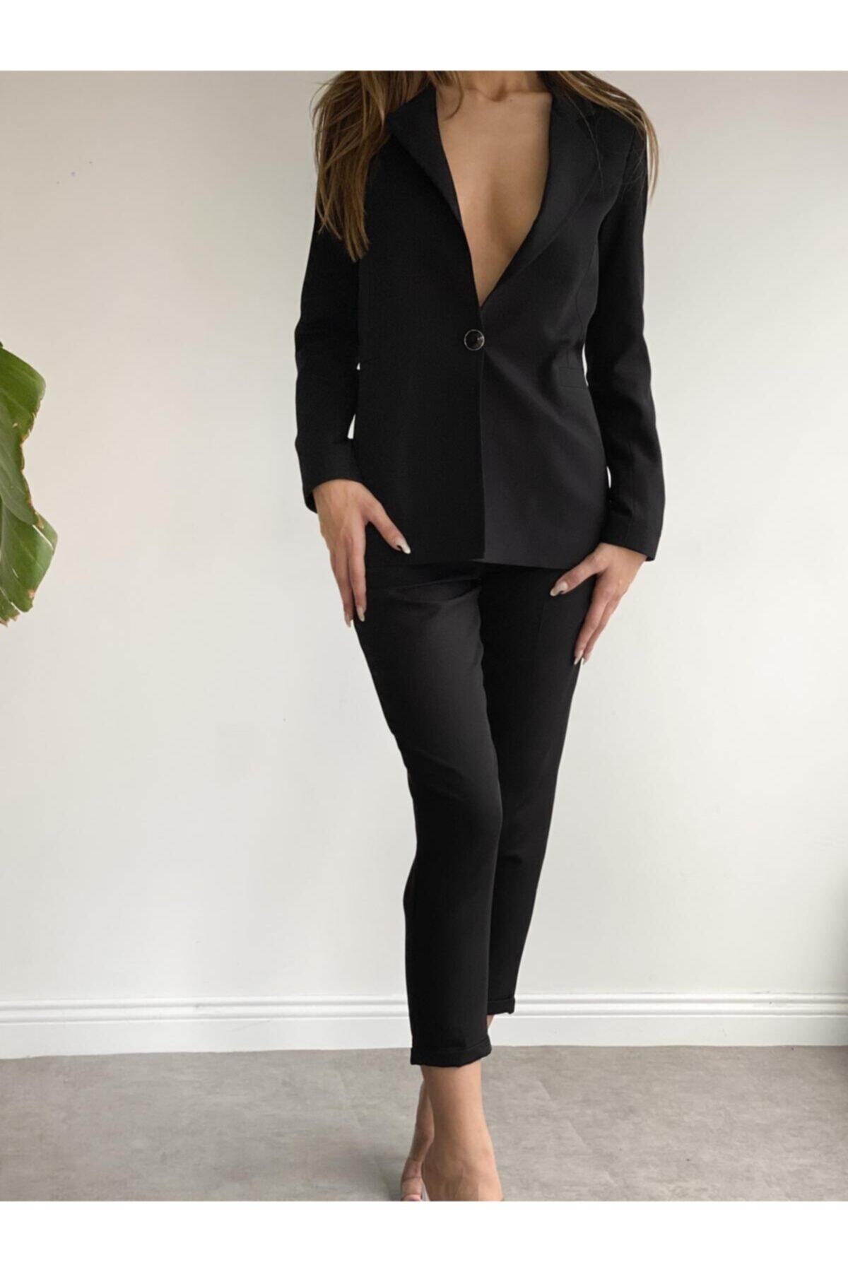 hanımefendi Tek Düğme Blazer Ceket Takım