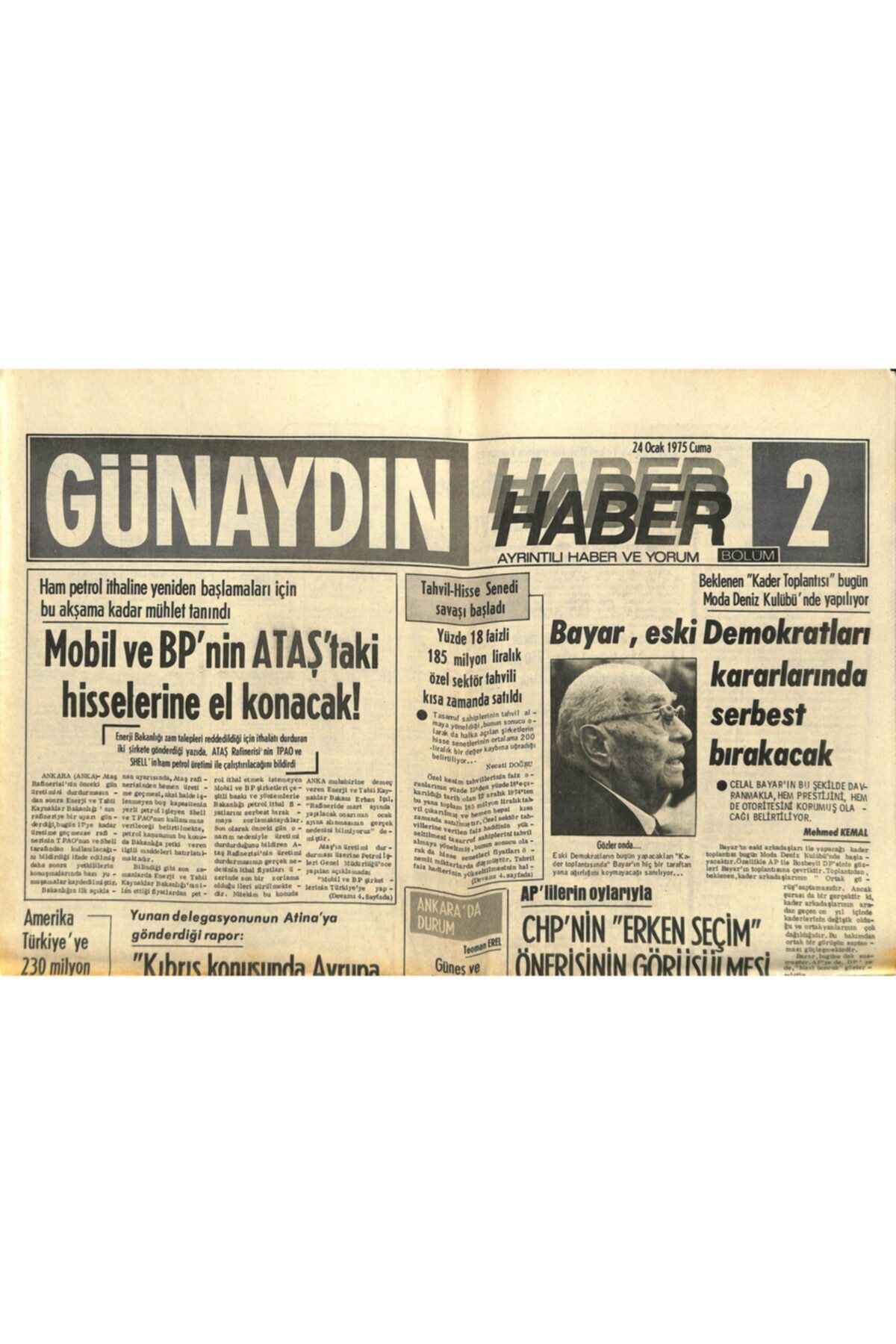Gökçe Koleksiyon Günaydın Gazetesi Haber 2 Eki 24 Ocak 1975 - Amerika Umman'daki Ingiliz Üssü Için Pazarlığa Girişti