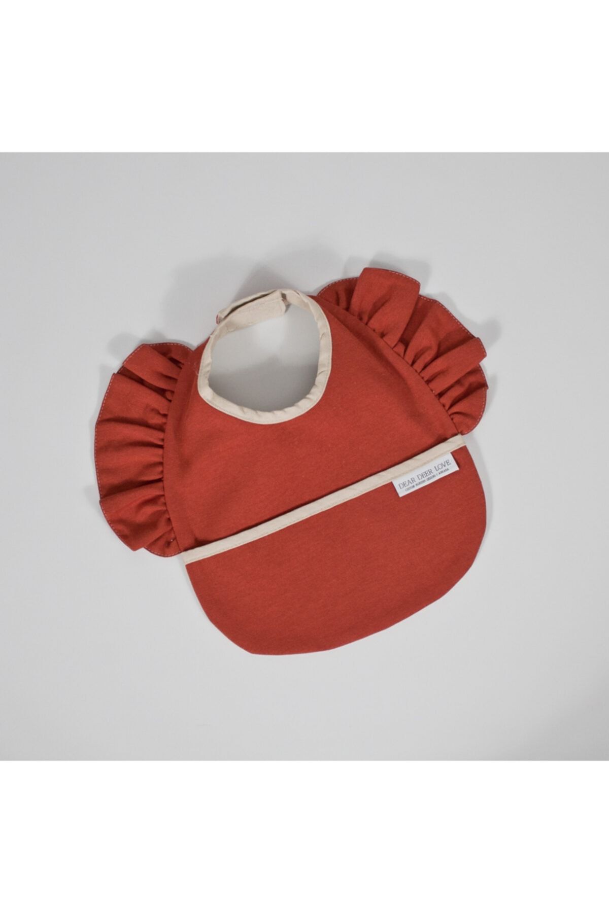 Dear Deer Love Sıvı Geçirmez Mama Önlüğü Fırfırlı Önlük Crimson