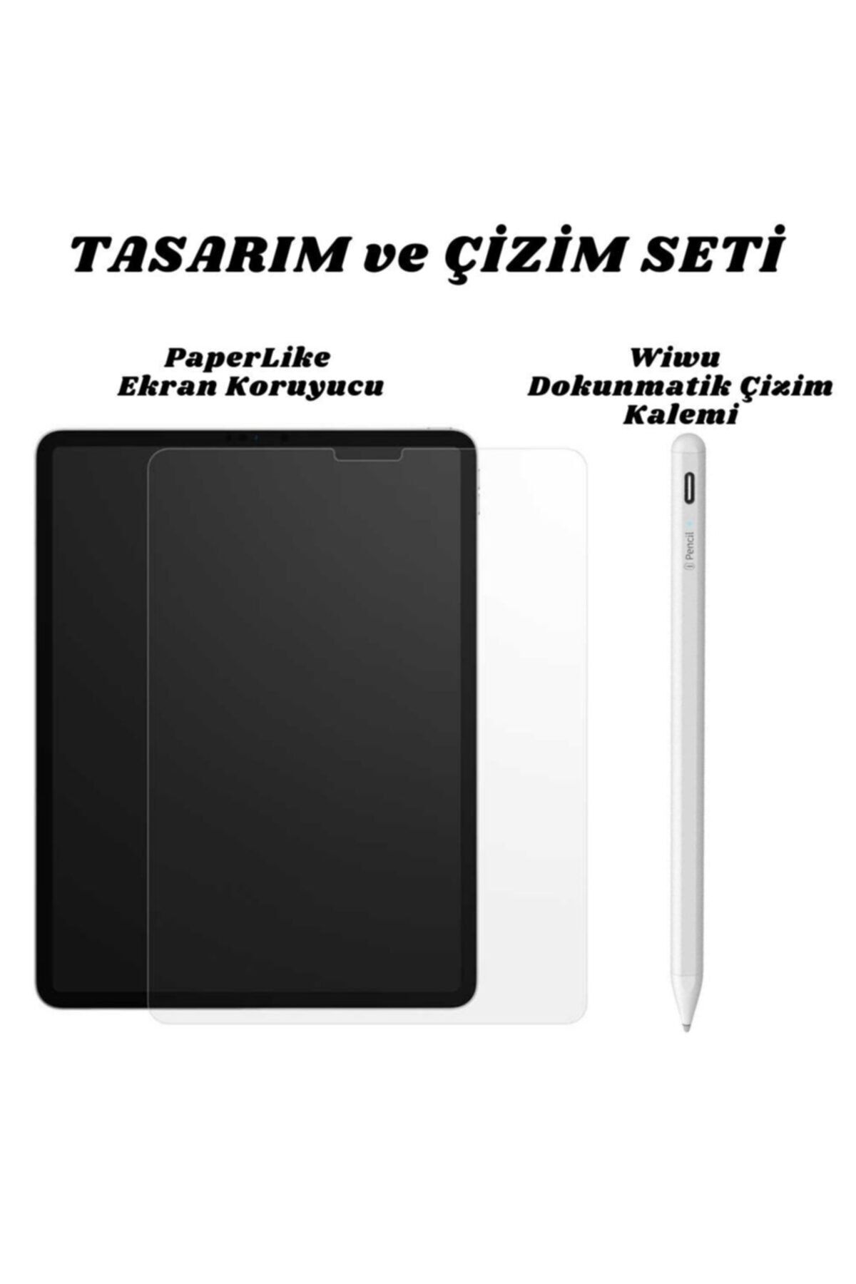 wowlcraft wowlett Apple Ipad Pro 12.9 2018 Uyumlu Pen Çizim Tasarım Yazı Kalemi + Paperlike Kağıt Hissi Ekran Koruyucu