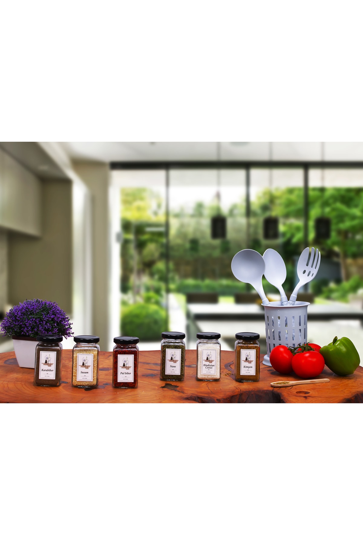 EBY HOME Bliss 6 Adet Metal Kapaklı Cam Baharatlık Seti